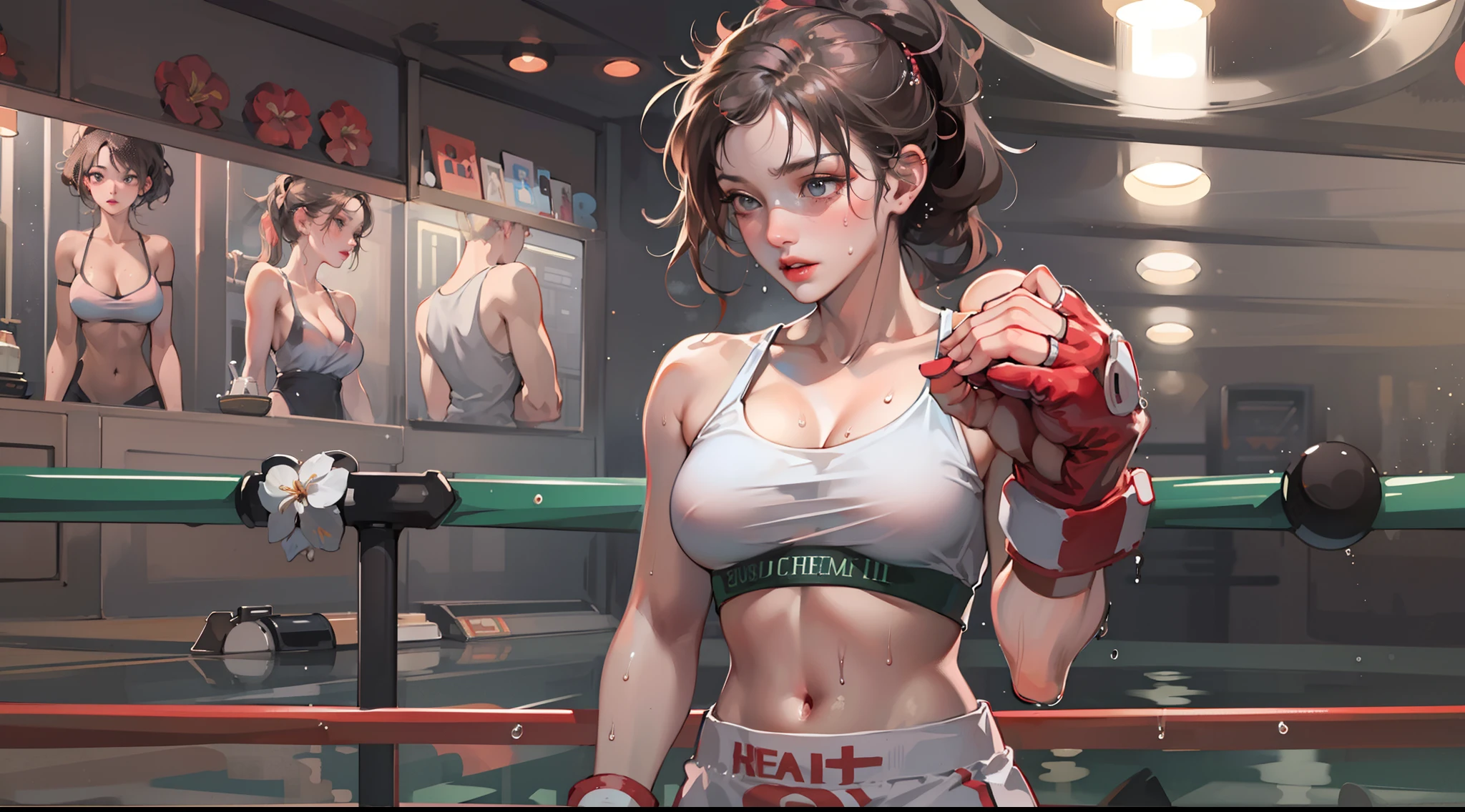 (steams:1.1),(Wet:1.1),(Trembling:1.1),(Sweat:1.1),Focused Breast,Pubic Area Showing,(s girl,boxing),boxer,(4K), (RAW photo: 1.2), (Realism: 1.4), (masutepiece: 1.3), (exquisite detailing: 1.2), Delicate and beautiful details, (eye detailed), (Facial detailed), (Highest quality:1.4), (Hyper-Resolution: 1.2), (very detailed illustration),