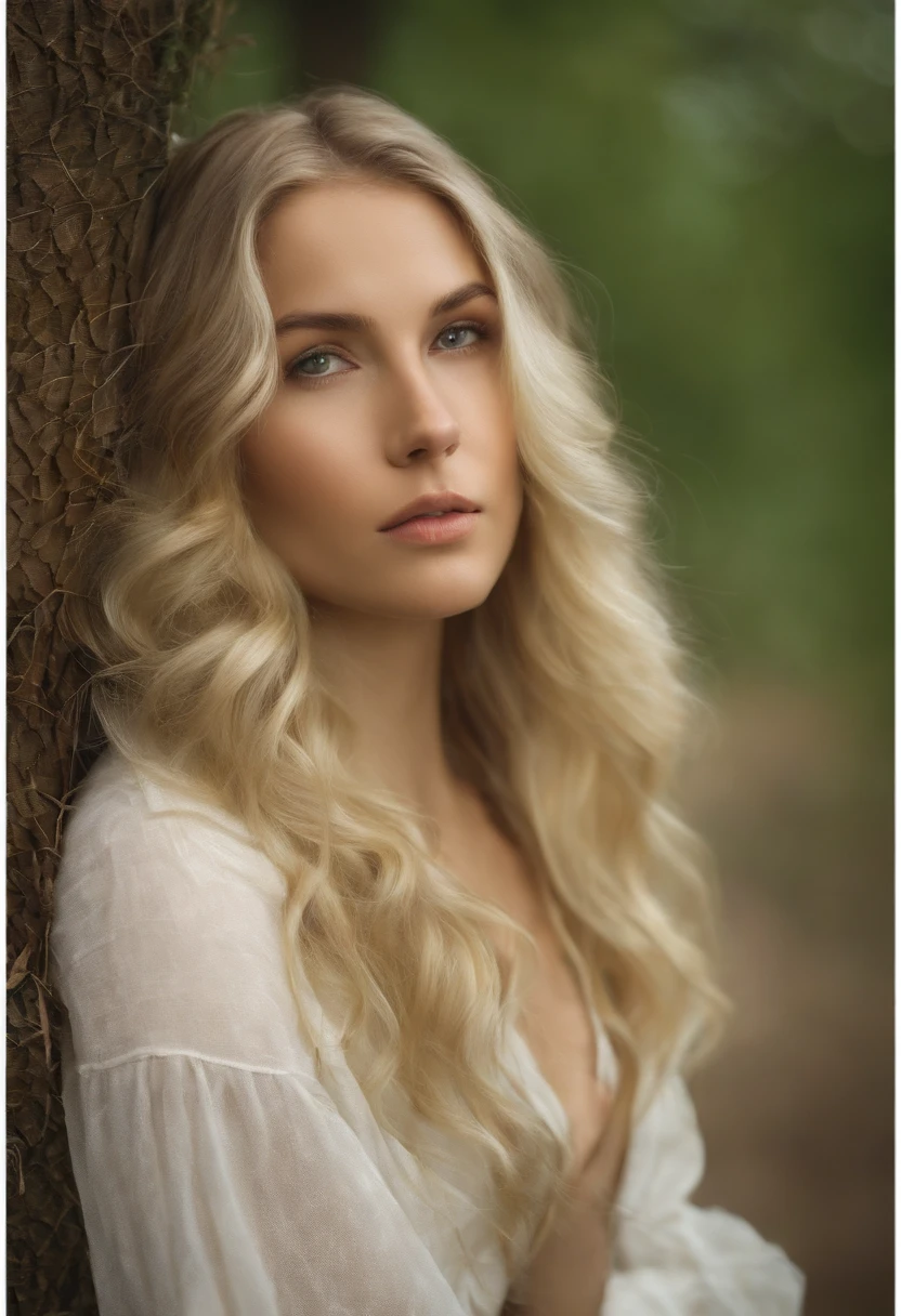 A 24-year-old green and blonde woman, a quiet girl, serene