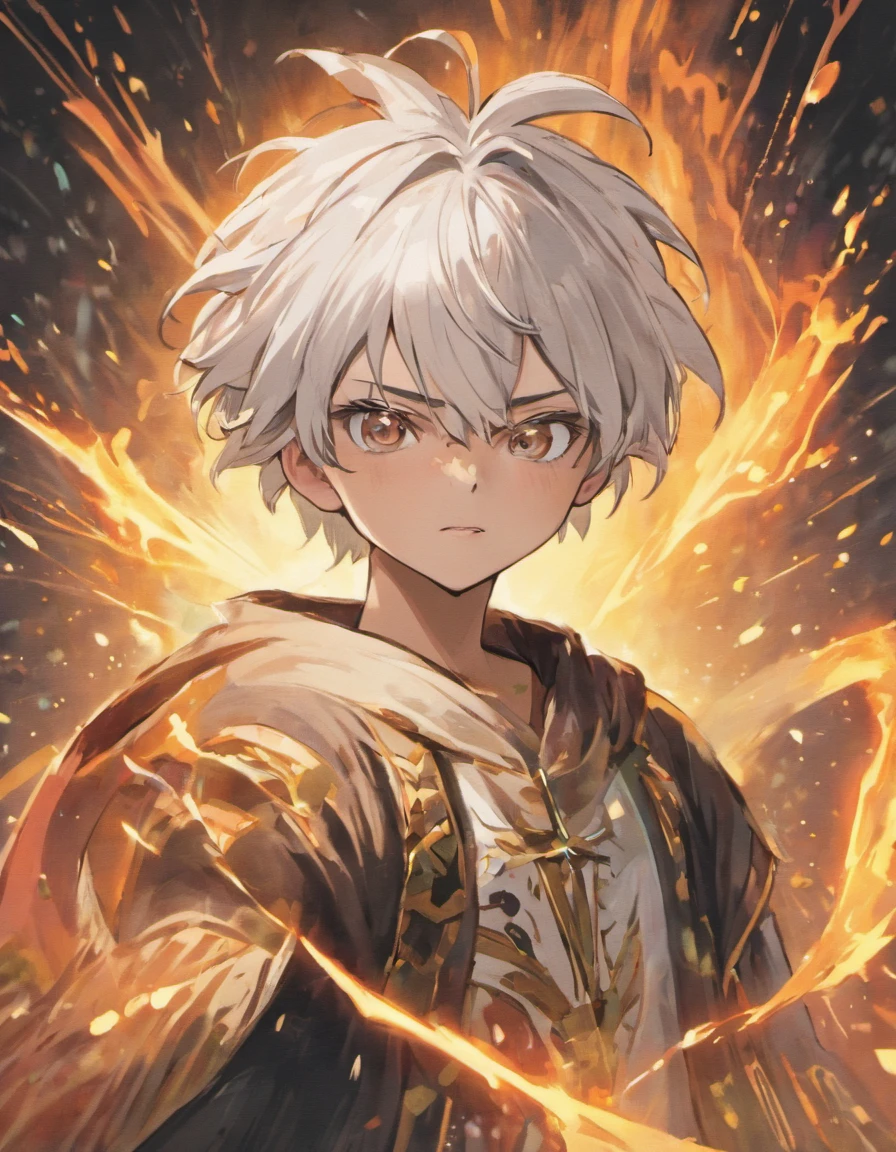 "Hyper-realistic portrait of Asta from Black Clover with intricate details and lifelike rendering, showcasing his fierce determination and strong character. Vibrant colors, dynamic composition, and exceptional attention to lighting and shadows. Asta is portrayed in modern day casual wear with a hoodie on, capturing his energetic and heroic aura. Create a breathtaking masterpiece that captures the essence of Asta's unwavering spirit and power.", white hair, holding a black great sword