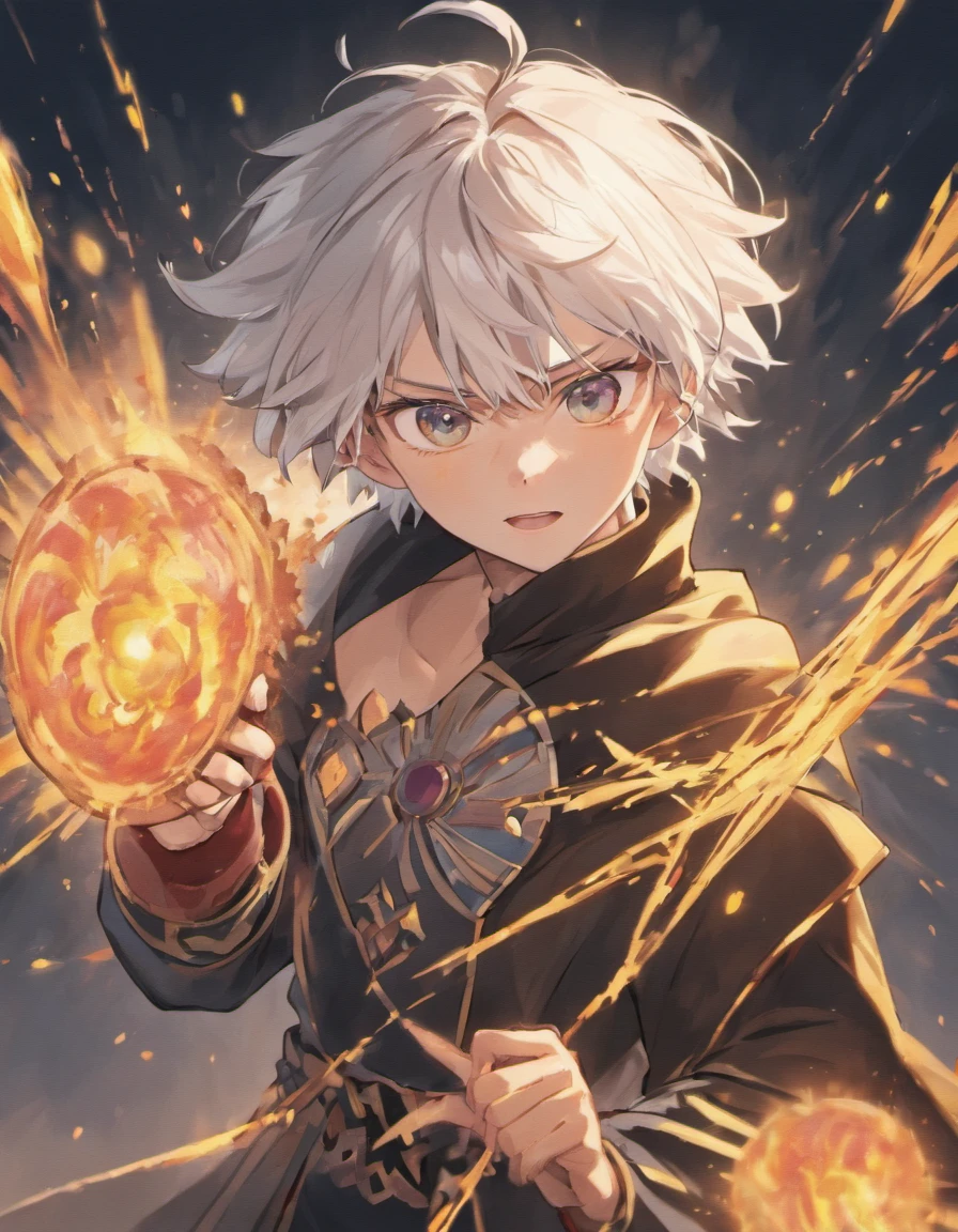 "Hyper-realistic portrait of Asta from Black Clover with intricate details and lifelike rendering, showcasing his fierce determination and strong character. Vibrant colors, dynamic composition, and exceptional attention to lighting and shadows. Asta is portrayed in modern day casual wear with a hoodie on, capturing his energetic and heroic aura. Create a breathtaking masterpiece that captures the essence of Asta's unwavering spirit and power.", white hair, holding a black great sword