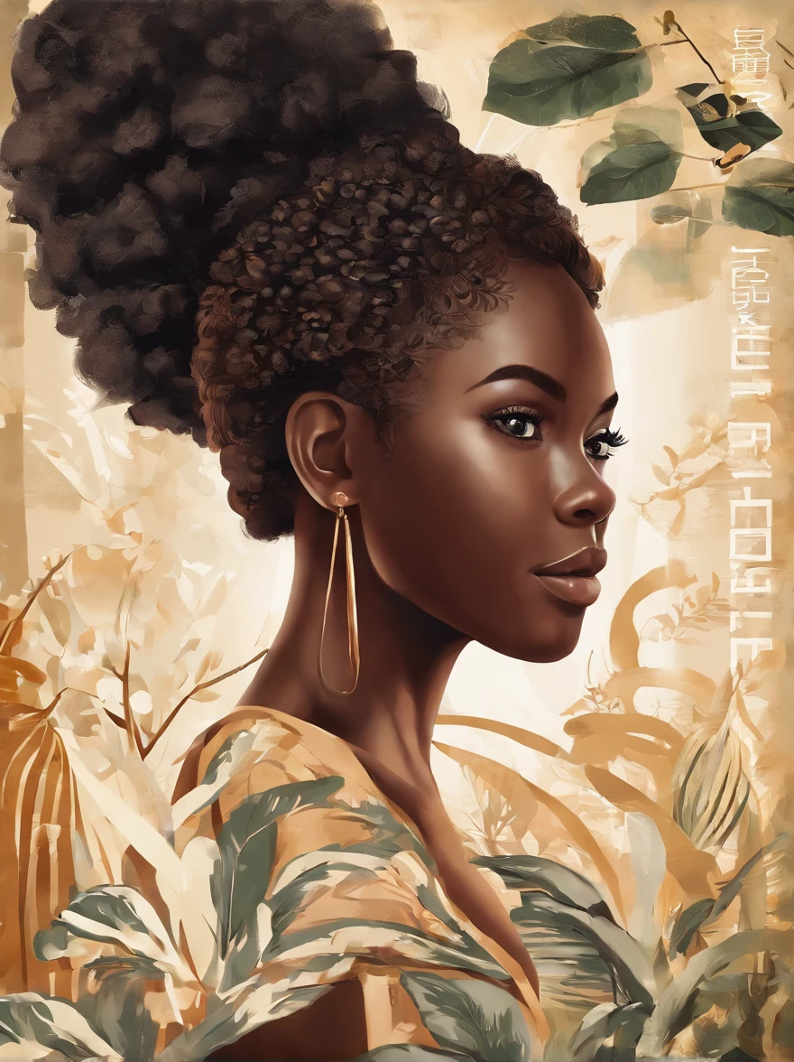 Advertising poster of a beautiful black girl: : trending on artstationh:: The simple composition creates a sense of order and harmony. This poster reflects the spiritual qualities of the natural world. --Up light --AR 9:16