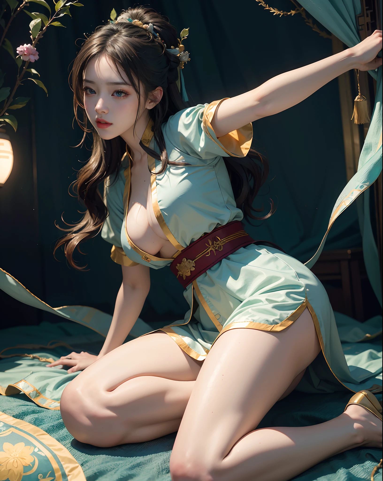 Best quality,Masterpiece,illustration,an extremely deciple and beautiful,Extremely detailed,CG,Unity,8K wallpaper,Amazing,finedetail,Master,Best quality,offcial art,Extremely detailed Cg Unity 8K wallpaper,absurderes,Incredibly Ridiculous res,hugefilesize, ultra - detailed, A high resolution, The is very detailed, Nice detailed girl, very detailed eyes and faces, Beautiful detailed eyes, light in face,(Hanfu:1.1),1girll, full bodyesbian, Full body photo, wie z_swarm,On your stomach,glute,plaques,getting beat up