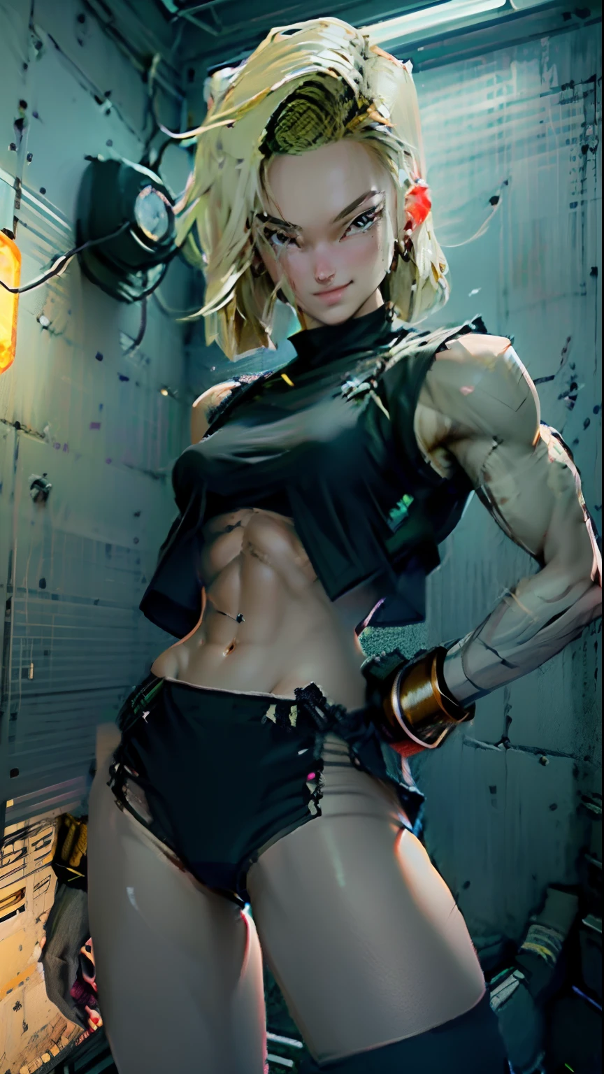 Definition of the female body Thigh cybernetic body parts、Short underwear、dragon balls、Android 18、Android-18 (Android 18).a smile