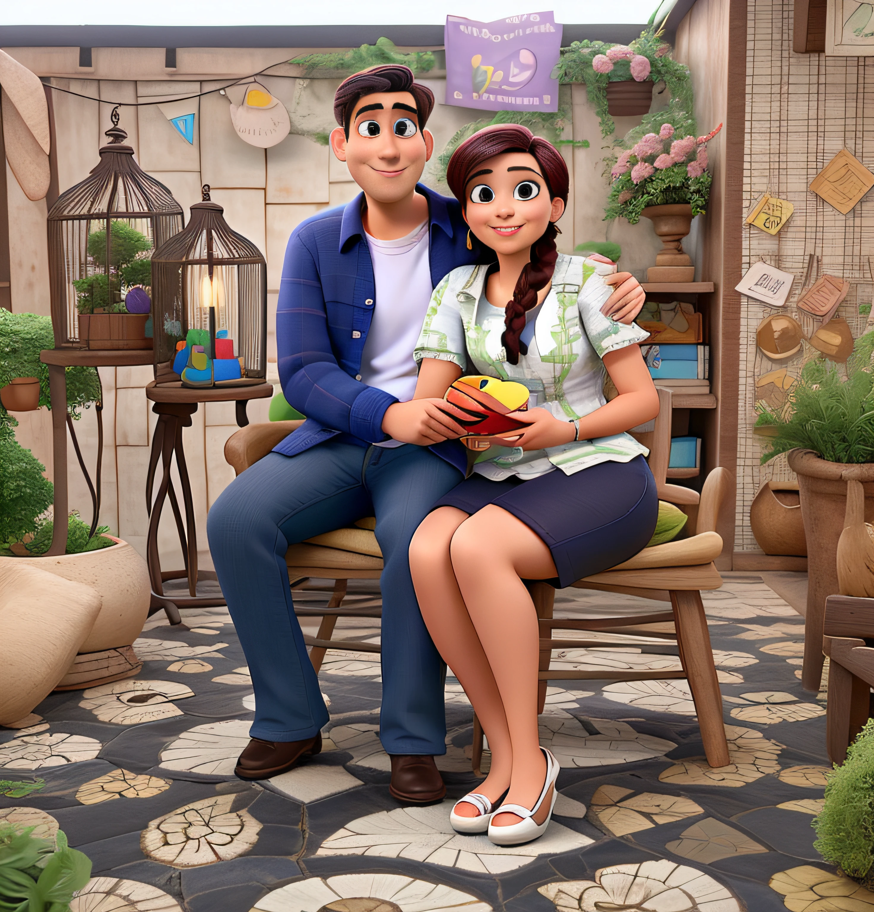 um casal enamorado no estilo pixar, melhor qualidade