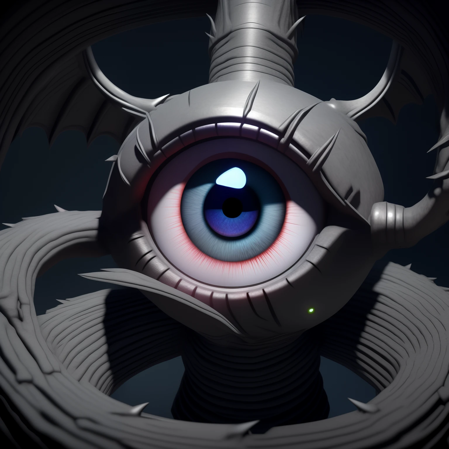 It has very large eyes with a dragon-like structure, portrait of a mystical giant eye, Glowing mechanical eyes, Glowing white mechanical eyes, rendered in keyshot, Detailed: cornea, Detailed : cornea, cybernetic eye, Dragon Eye, Complex eye detail focus, Detailed digital 3D art, 4 k detail fantasy, depicted as a 3 d render