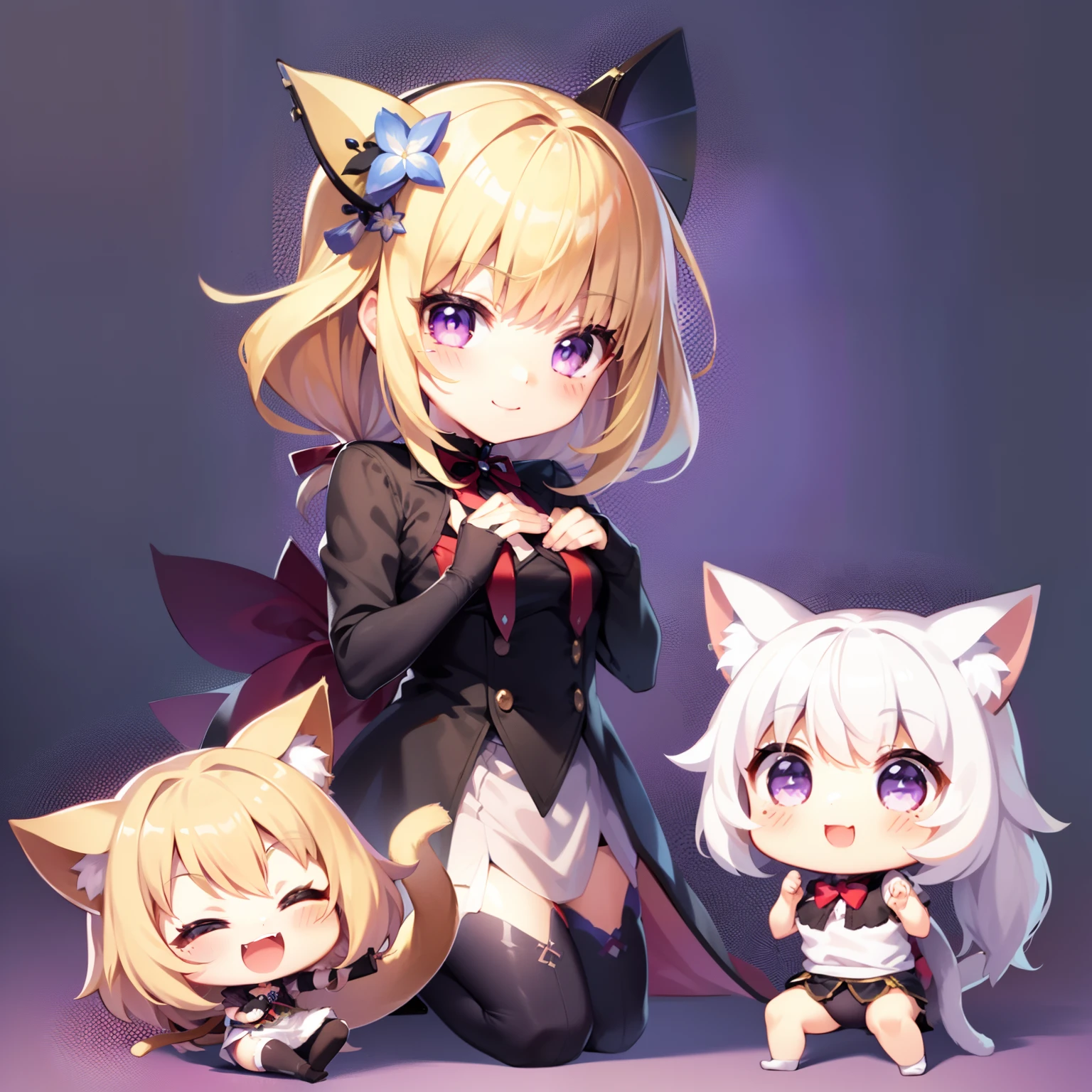 Chibi Cat、white backgrounid、Very smiling、kawaii、a blond、Bright background、Surprise version、showy、ren、Less exposure、