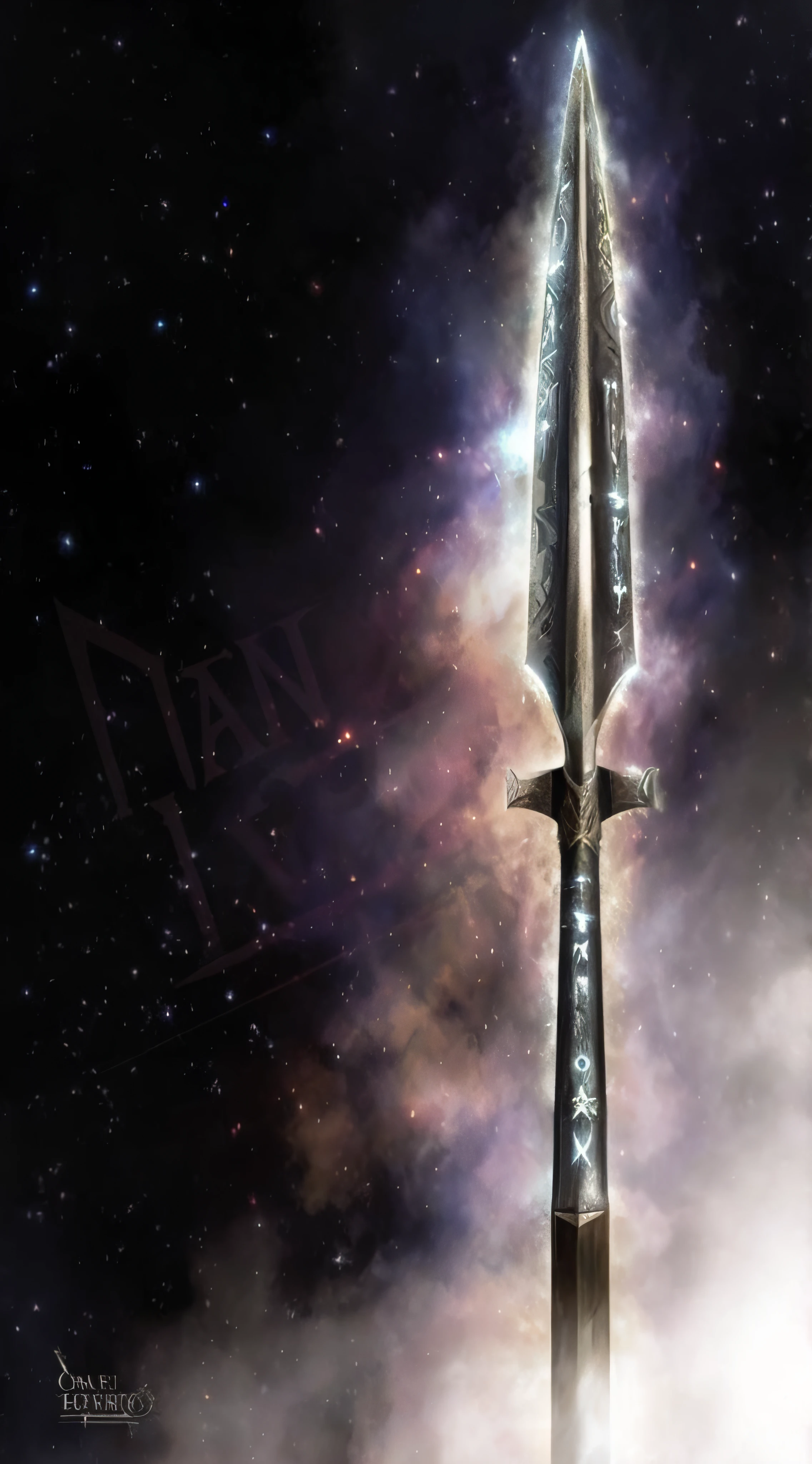 a close up of a sword in the sky with a star in the background, greatsword, orkish sword, giant sword, huge sword, large sword, the spear of odin, huge oversized sword, shinning sword, fantasy sword, epic fantasy weapon art, steel sword, sci-fi sword, big sword, chainsword in the other, black iron sword