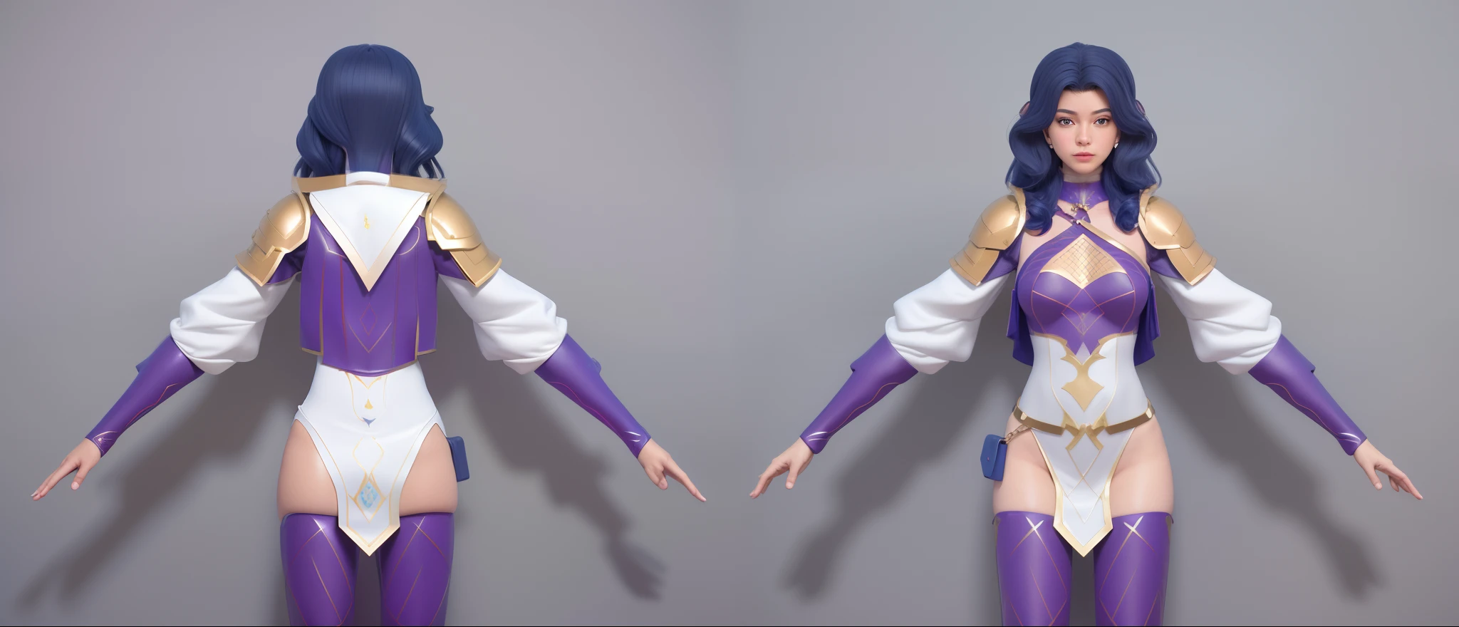 (Masterpiece, best quality: 1.2), (Super detailed), (Illustration), detailed face, a close up of a person in a adventure costume, detailed full body concept, full body concept, detailed full body concept art, full body details, full body character concept, new costume concept design, full body concept art, elf style character, full body character concept art, detailed character design, character sheet, character model sheet turnaround , fullbody shot turnaround, reference model sheet, full character body, 3 d character reference sheet, anime vtuber full body model, high quality model sheet, full body details, character design sheet, detailed full body concept, detail face, front and back, white puff sleeve, net stocking, shoulder armor, black short pants
