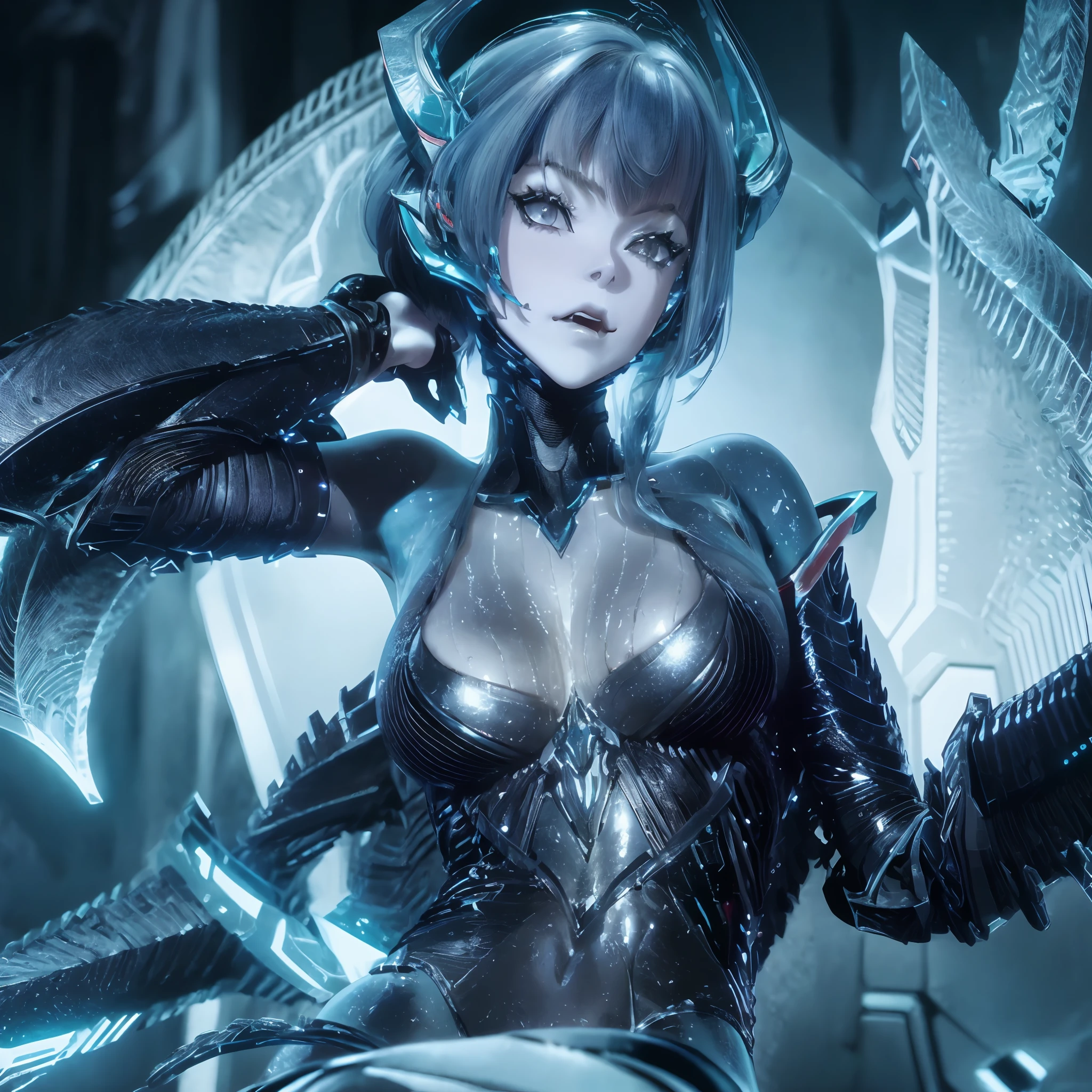anime - style woman in a futuristic outfit holding a sword, beautiful cyborg angel girl, 3 D rendering character art 8 K, perfect anime cyborg woman, beautiful cyborg priestess, of a beautiful female warframe, cyberpunk angry gorgeous goddess, 2. 5 D CGI anime fantasy artwork, stunning cgsociety, of a beautiful saryn warframe, CGsociety masterpiece