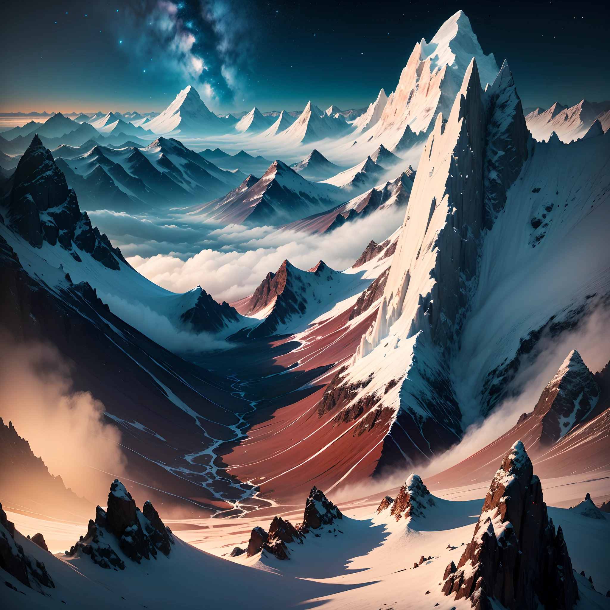 the night,extreme light,mountain ranges