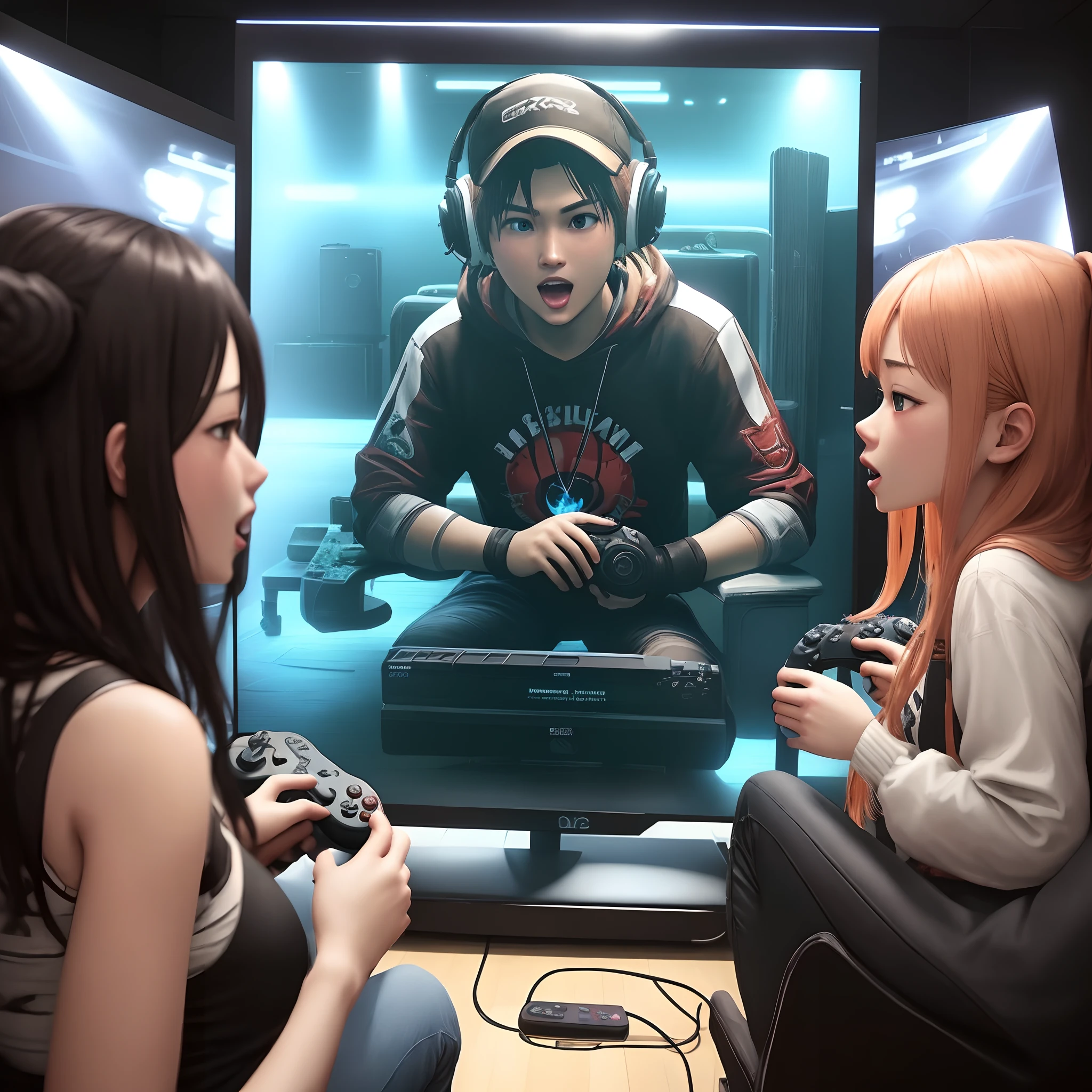 Play video games in a black room、People who are impressed