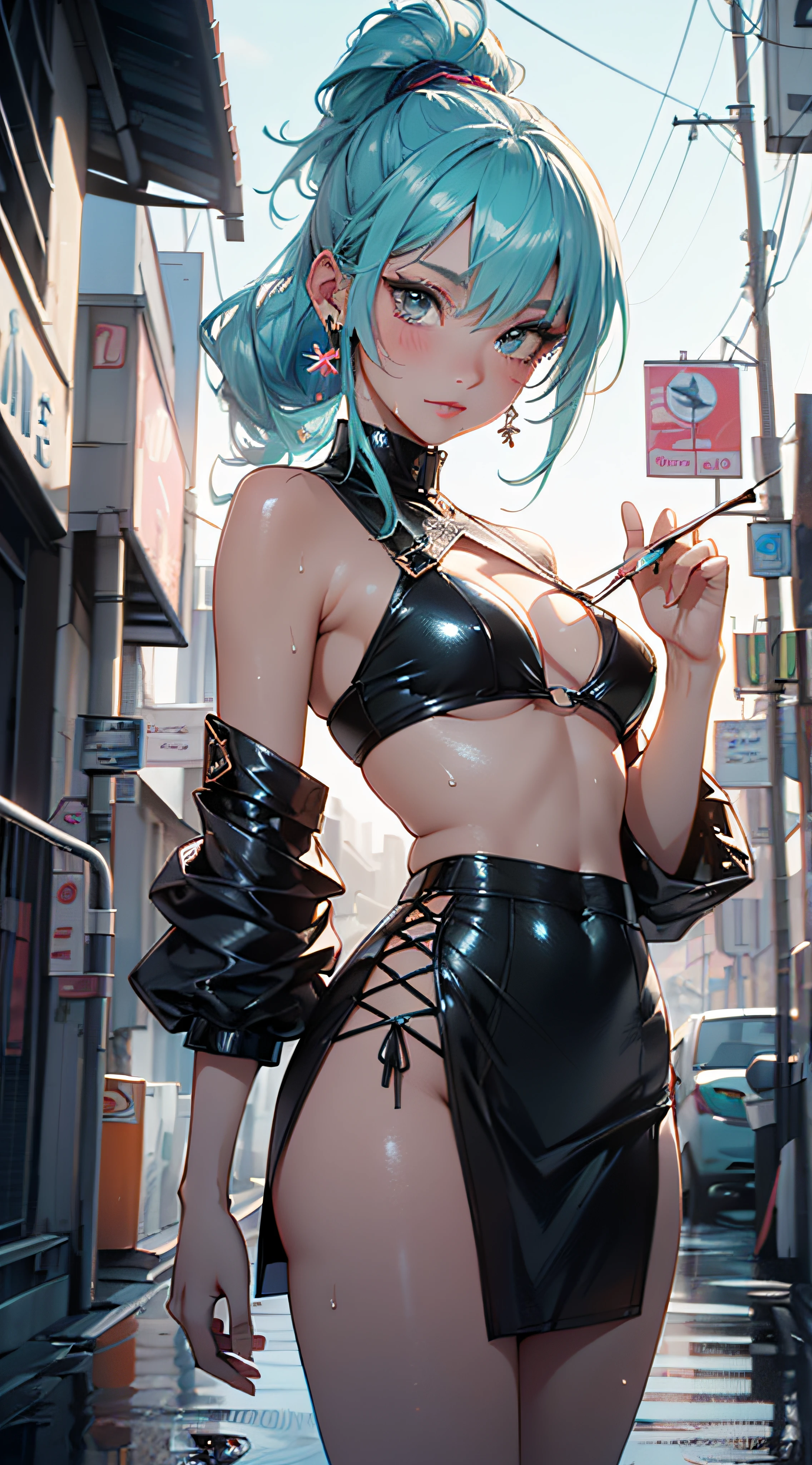 cute little loli,(((little loli,small tiny body,petite,chibi))),(((6 years old))),((little loli with extremely cute and beautiful aqua hair)),(baby face),(round face),
(((flat chest))),(((aqua hair:1.5,long aqua hair,ponytail,colored inner hair,ear breathing,))),((heterochromia:1.5, (aqua_eye and yellow_eye))),intricate eyes,beautiful detailed eyes,symmetrical eyes,big eyes:1.5,(((lustrous skin:1.5,bright skin: 1.5,skin tanned,shiny skin,very shiny skin,shiny body,plastic glitter skin,exaggerated shiny skin,illuminated skin,wet legs))),(detailed body,(detailed face)),
cute,slutty,erotic,((nsfw)),
zettai ryouiki,(revealing clothing,show skin),((sideboob)),(barefoot,),(((breast curtain,low rise mini skirt,high cut thong))),((colorful clothes, clothes in neon colors)),((wet clothes,intricate outfit,intricate clothes)),
(dynamic pose:1.0),solo focus,embarrassed,(centered,scale to fit dimensions,Rule of thirds),
cyberpunk city by the ocean at night, with bright neon signs and dark stormy clouds and puddles, scenery:1.25,
artistic photography,(photography taken by sldr),highres, sharp focus, (ultra detailed, extremely detailed), (photorealistic artwork:1.37),(extremely detailed CG unity 8k wallpaper),((synthwave background theme)),(((vibrant colors))),(intricate background),(masterpiece),(best quality),