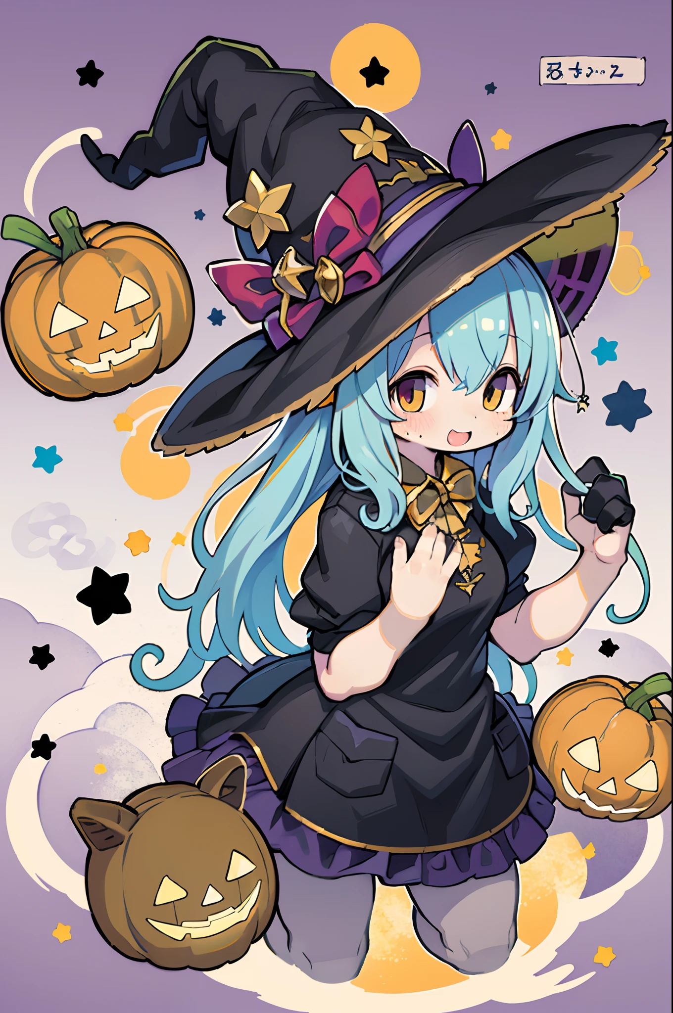 Charming Halloween 12 year old witch,, Cartoon style, 2D, planar vector, T-shirt design, Colorful splashes, Fantasy Art, Watercolor effect,Digital Painting, white bg, 8K