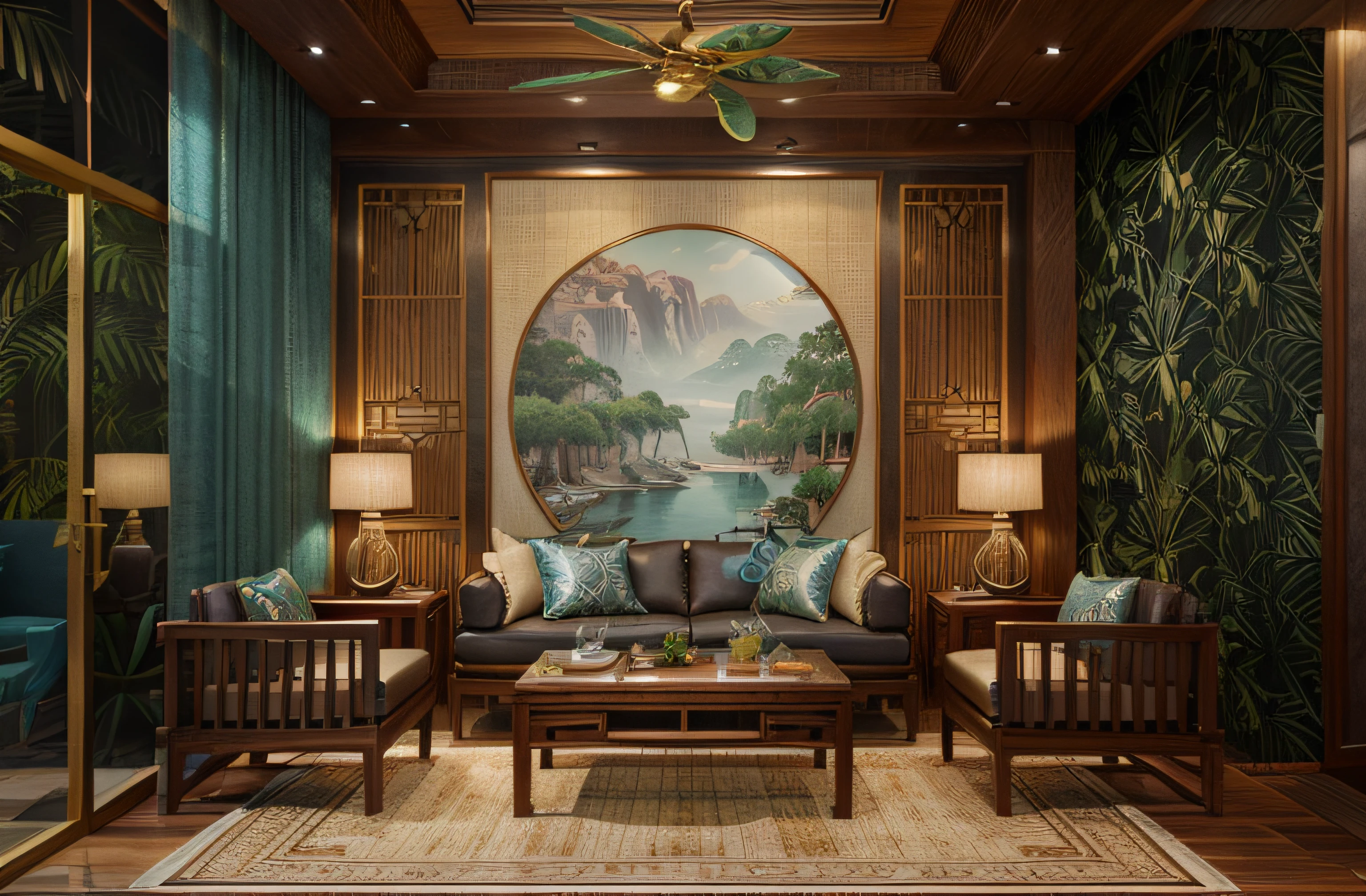 Earthy Tones: Indochine interiors frequently feature earthy and natural colors, such as warm browns, muted greens, and sandy beiges. These colors evoke the lush landscapes of Southeast Asia and provide a grounding base for the design. Rich Reds and Oranges: Deep red and burnt orange hues are commonly used in Indochine design to add vibrancy and a touch of exotic flair. These colors can be found in textiles, upholstery, and decor accents. Cool Blues and Greens: Soft blues and soothing greens, reminiscent of tropical waters and foliage, can be used to create a calming atmosphere. These colors often appear in wall paint, fabrics, and ceramics. Gold and Brass Accents: Metallic accents, particularly gold and brass, are frequently used to add a sense of luxury and opulence. You can find these accents in light fixtures, cabinet hardware, and decorative pieces. Patterned Fabrics: Indochine design incorporates a variety of patterned fabrics, including traditional Southeast Asian motifs like batik and ikat. These fabrics can be used for drapes, throw pillows, and upholstery, introducing a diverse range of colors and patterns. Dark Wood Furniture: Dark wood furniture, such as teak or mahogany, is a staple in Indochine interiors. The rich, dark hues of the wood create a strong contrast with the softer colors in the room. Traditional Art and Artifacts: Display traditional Southeast Asian art, sculptures, and artifacts that often feature a wide spectrum of colors, from vibrant reds and golds to deep blues and earthy greens. Woven Materials: Rattan, wicker, and bamboo furniture and decor items add natural textures and colors to the space. These materials are often seen in chairs, tables, and room dividers. Vietnamese Ceramics: Blue and white Vietnamese ceramics, known for their intricate patterns, are commonly used for decorative purposes and can introduce a cool color palette to the room. Asian-inspired Wallpaper: Wallpaper with Asian-inspired designs, such as cherry blo