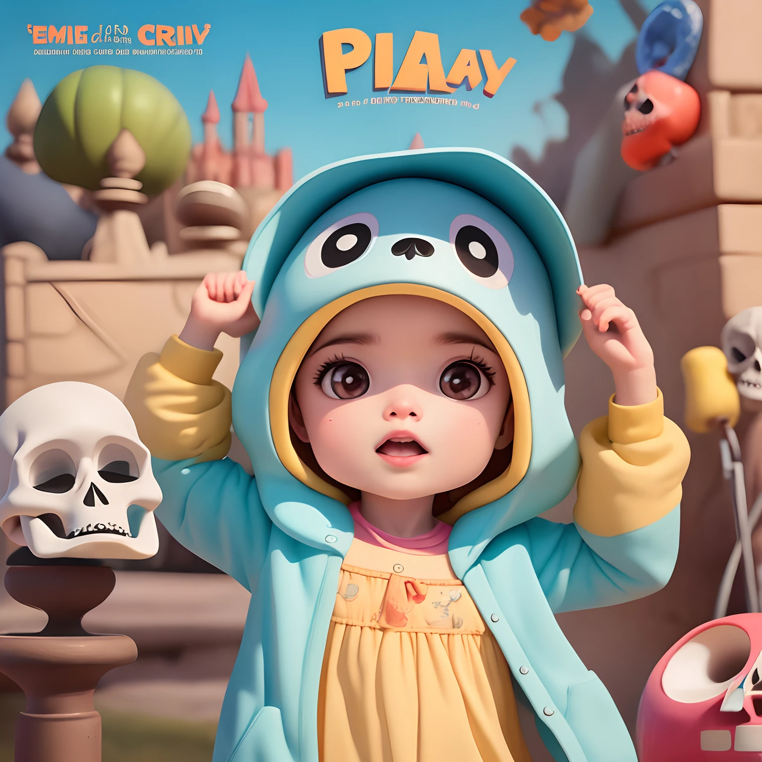 Disney-Pixar mexican movie poster with a baby girl named Emilia. She is wearing a skull onesie.