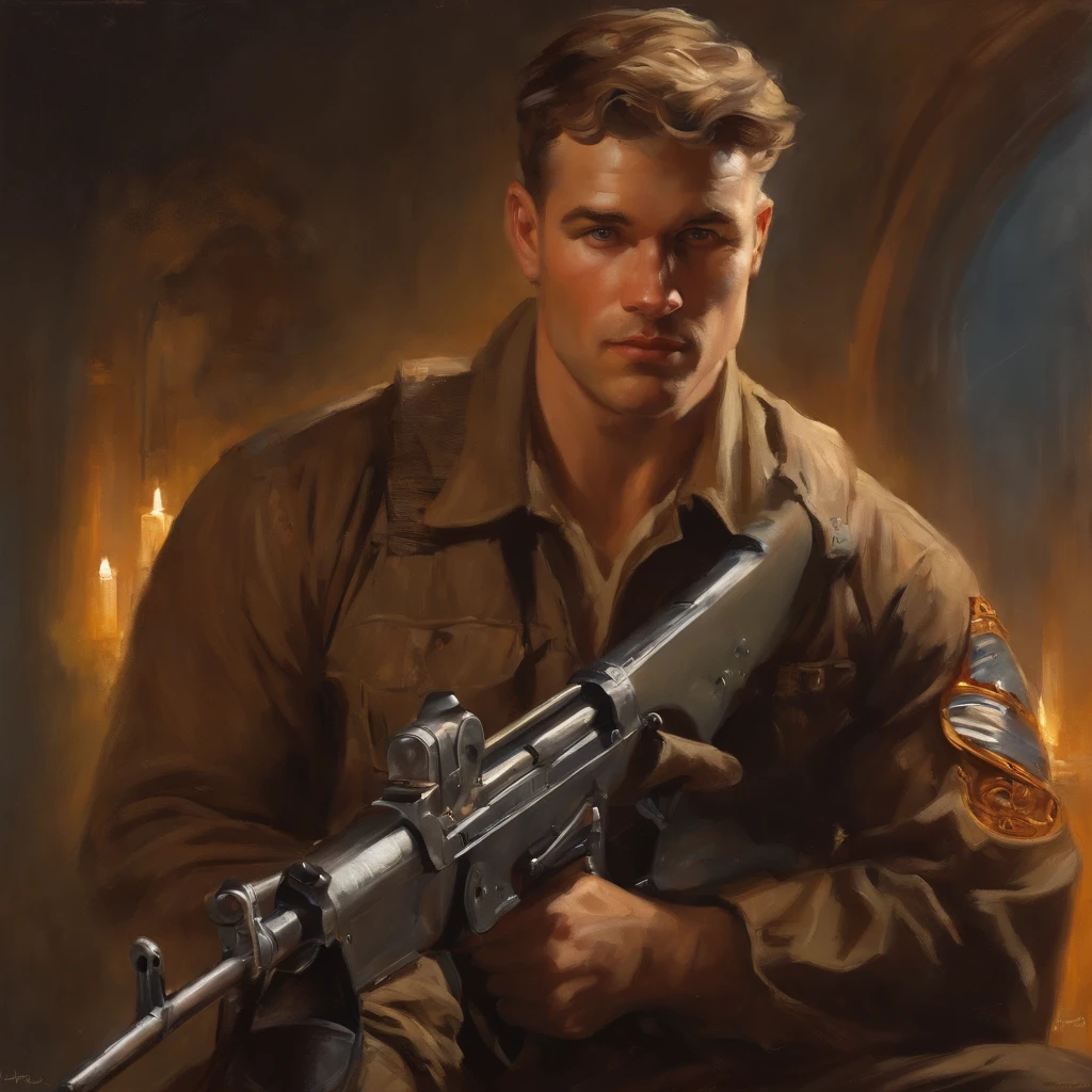 retrato de (homem sks) de bom humor, Lutador de rua, maCho atraente, design de personagens, dynamic lighting, tonalidade fria e brilhante, Pintura de Gaston Bussiere, Craig Mullins, j. C. LeyendeCker, Tone of Finland