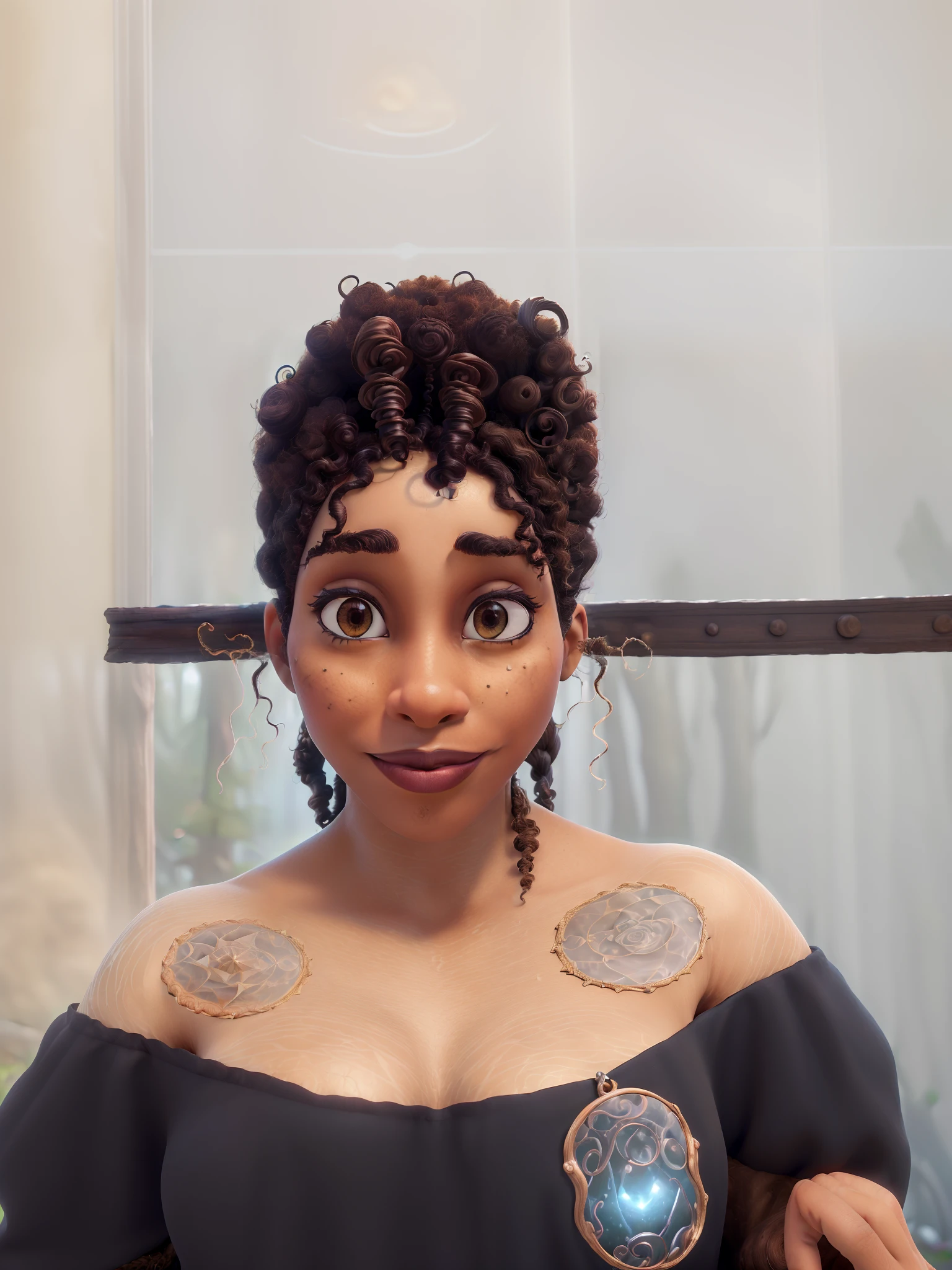 1 black girl, 1 white girl. . Naked 18 year old ((black girl)), wrists tied above her head in a dungeon. A naked 18 year old ((redheaded white girl) licks the black girl's left nipple.