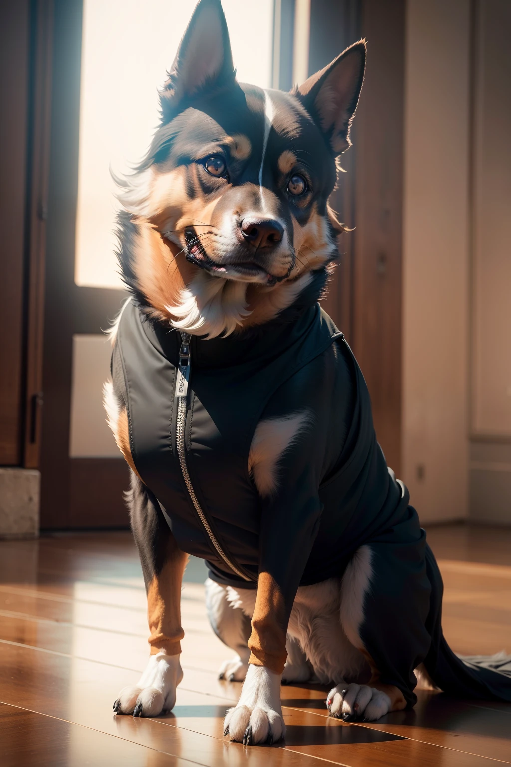 anthropomorphic dog, vestido com um terno, tabagismo, Lightroom, cinemactic, HDR, primitivo, intrincado, alta qualidade, tons suaves, detalhes intrincados, baixo contraste