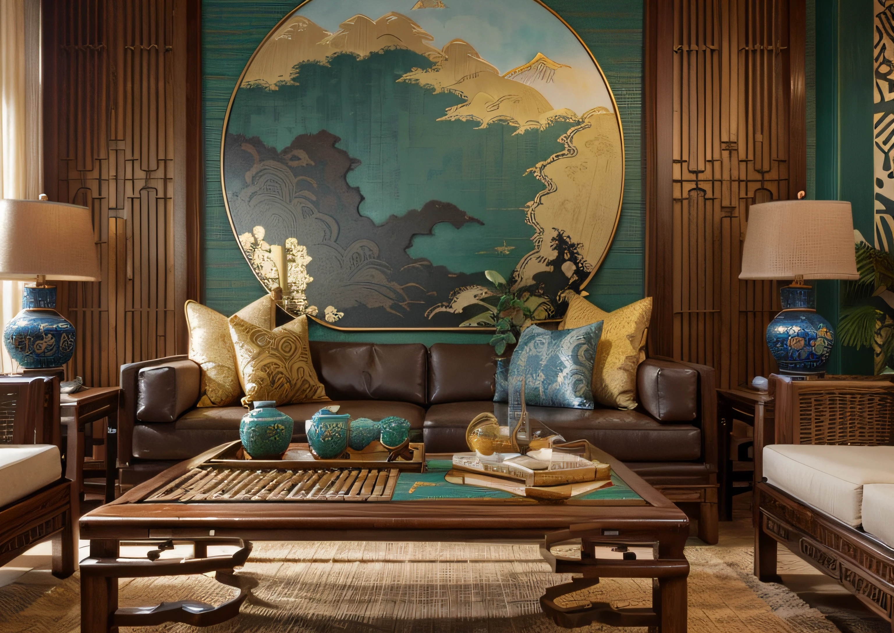 Earthy Tones: Indochine interiors frequently feature earthy and natural colors, such as warm browns, muted greens, and sandy beiges. These colors evoke the lush landscapes of Southeast Asia and provide a grounding base for the design. Rich Reds and Oranges: Deep red and burnt orange hues are commonly used in Indochine design to add vibrancy and a touch of exotic flair. These colors can be found in textiles, upholstery, and decor accents. Cool Blues and Greens: Soft blues and soothing greens, reminiscent of tropical waters and foliage, can be used to create a calming atmosphere. These colors often appear in wall paint, fabrics, and ceramics. Gold and Brass Accents: Metallic accents, particularly gold and brass, are frequently used to add a sense of luxury and opulence. You can find these accents in light fixtures, cabinet hardware, and decorative pieces. Patterned Fabrics: Indochine design incorporates a variety of patterned fabrics, including traditional Southeast Asian motifs like batik and ikat. These fabrics can be used for drapes, throw pillows, and upholstery, introducing a diverse range of colors and patterns. Dark Wood Furniture: Dark wood furniture, such as teak or mahogany, is a staple in Indochine interiors. The rich, dark hues of the wood create a strong contrast with the softer colors in the room. Traditional Art and Artifacts: Display traditional Southeast Asian art, sculptures, and artifacts that often feature a wide spectrum of colors, from vibrant reds and golds to deep blues and earthy greens. Woven Materials: Rattan, wicker, and bamboo furniture and decor items add natural textures and colors to the space. These materials are often seen in chairs, tables, and room dividers. Vietnamese Ceramics: Blue and white Vietnamese ceramics, known for their intricate patterns, are commonly used for decorative purposes and can introduce a cool color palette to the room. Asian-inspired Wallpaper: Wallpaper with Asian-inspired designs, such as cherry blo