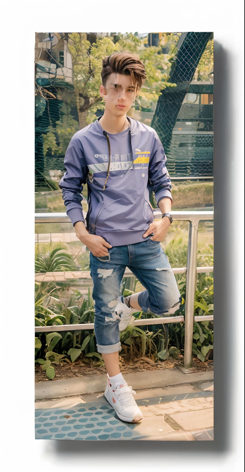 A handsome 18 years old boy with pump jacket and stylish hair, cyberpunk, ultra realistic, 8k, city in background, cute face.