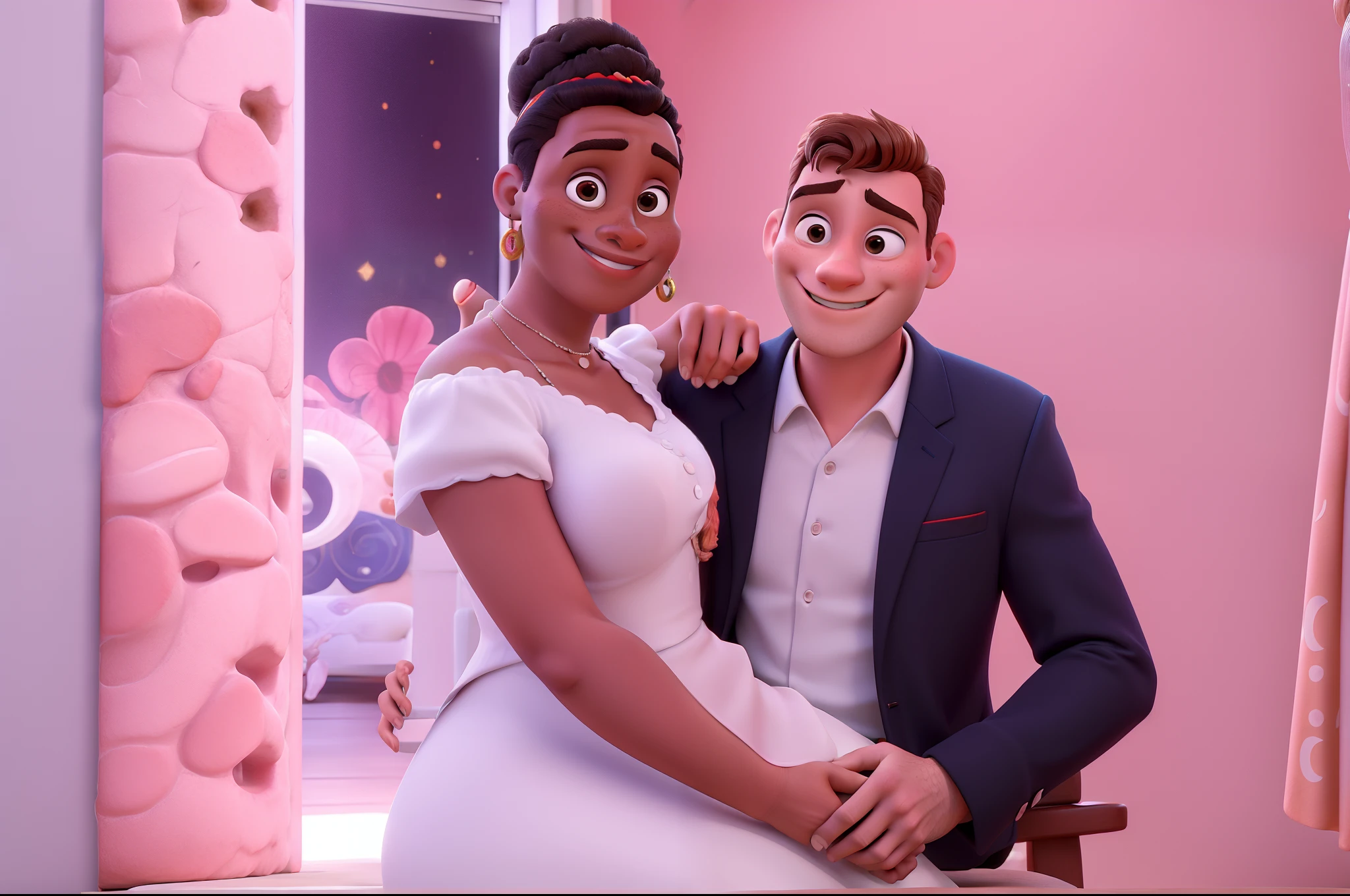 Um casal de pele moreno estilo disney pixar,
alta qualidade, melhor qualidade