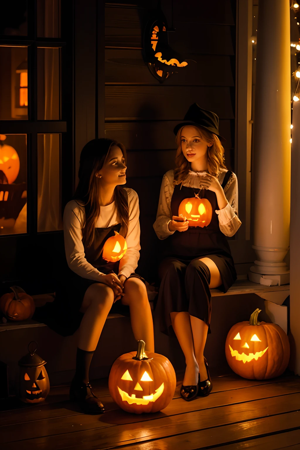 a Halloween ghost banner, hung in a cozy living room filled with laughter and joy, children dressed in cute costumes, surrounded by their family members, pumpkin decorations and spooky props adorning the space, warm and inviting lighting, a festive ambiance that brings everyone together in celebration of the holiday.
