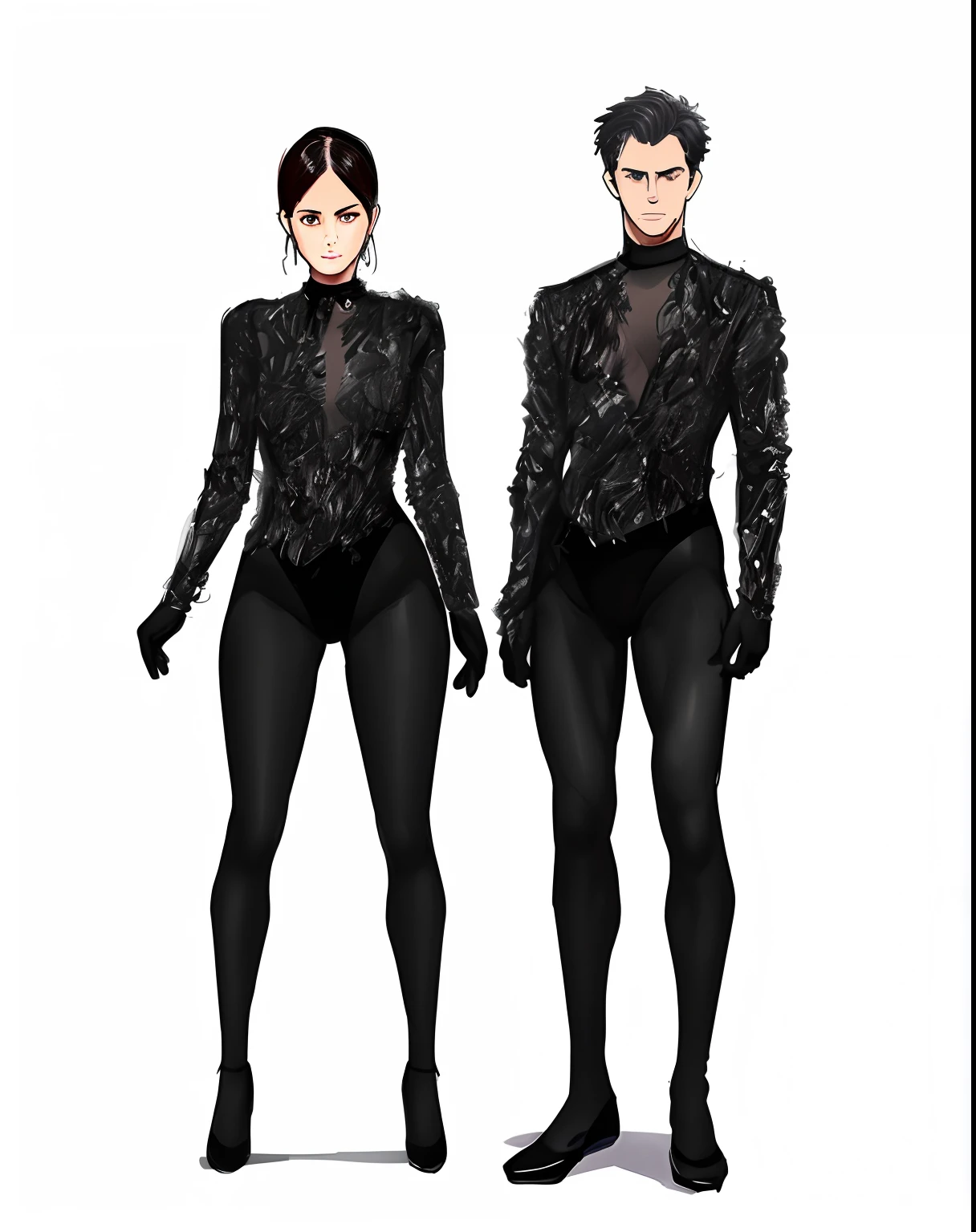 couple sketch wearing black leotard, full body sketch.