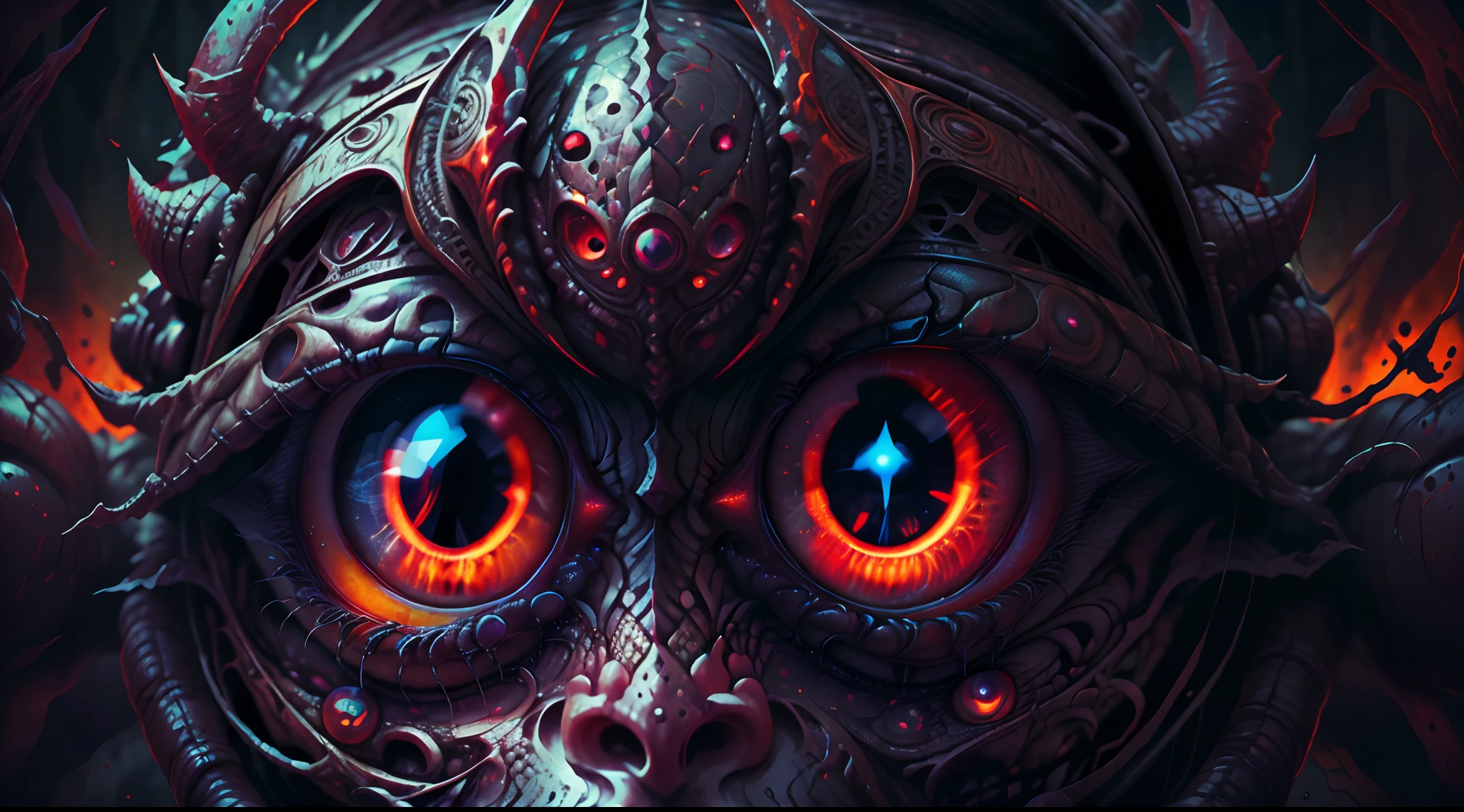 extrem close up of devil's eye, intricate horror