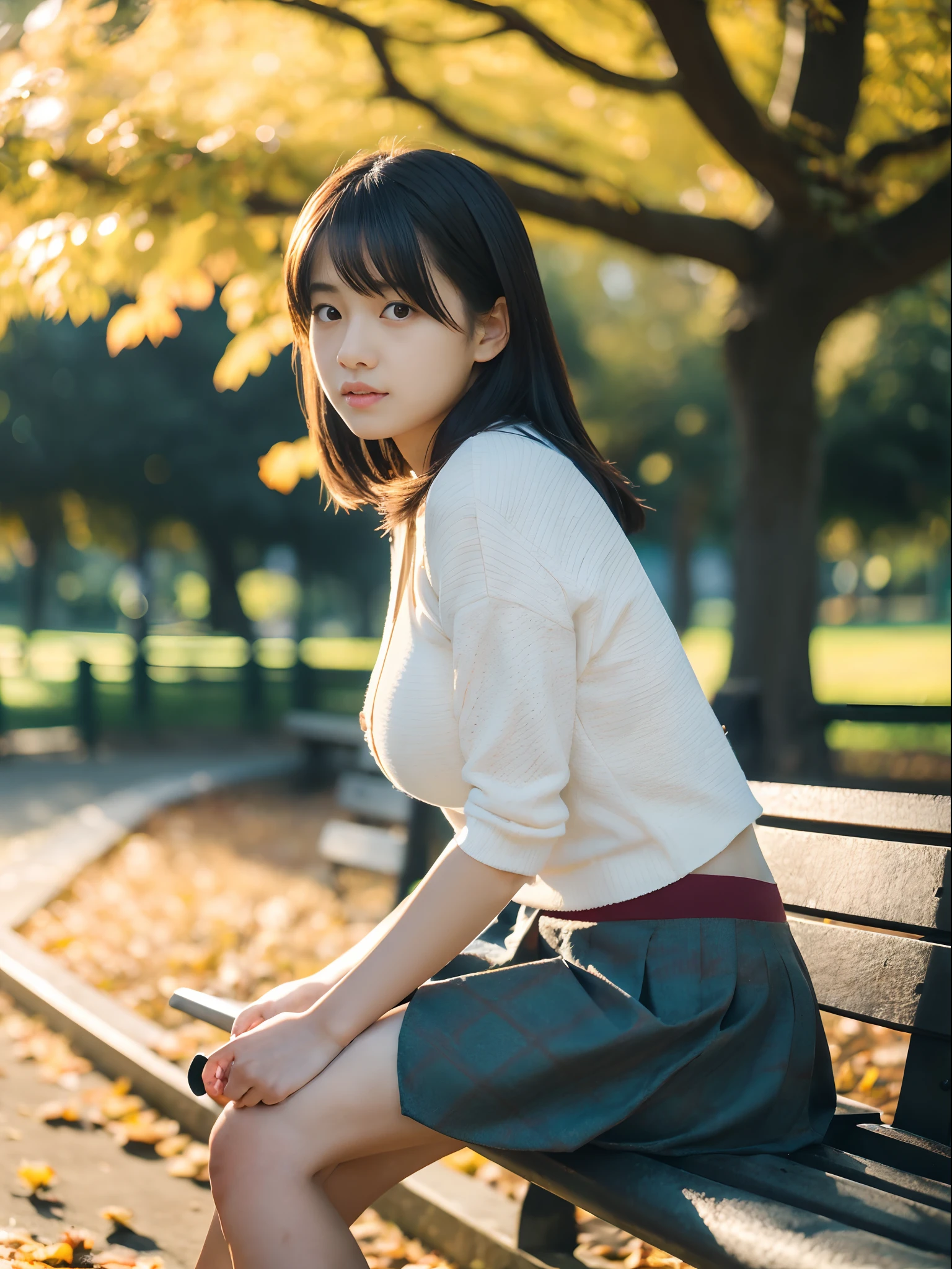 (best quality),(masterpiece),(ultra high resolution 32k),(photo realistic:1.3),Super-Detailed Photography,
(Japanese girl:1.0),
(choibusu:1.0),19yo,black hair,black eyes,(symmetrical clear eyes:1.3)detailed eyes and face,detailed body,detailed skin,detailed hair,(large breasts:1.2),(wearing white underwear:1.1),(breasts out:1.0),(best quality real texture skin:1.4),
(girl sitting on a park bench in a Japanese park:1.0), (moments of calm in a lively park:0.8), (autumn setting with overcast skies:1.1), (park coming to life with morning activities:1.0), (whispers of the wind and rustling leaves:0.9), (sounds of distant school bells:1.2), (shared tranquility in the park:1.2), (racing against the clock in a serene setting:0.7), (furtive glances at wristwatch:1.1), (school day begins in the peaceful park:0.8), (hurried thoughts amidst the morning quiet:1.1), (embracing the stillness of a moment:0.6), (shared moments of morning contemplation:1.2), (the day's adventure begins in the park:1.3), (tardiness narrowly averted in a serene park:1.1)