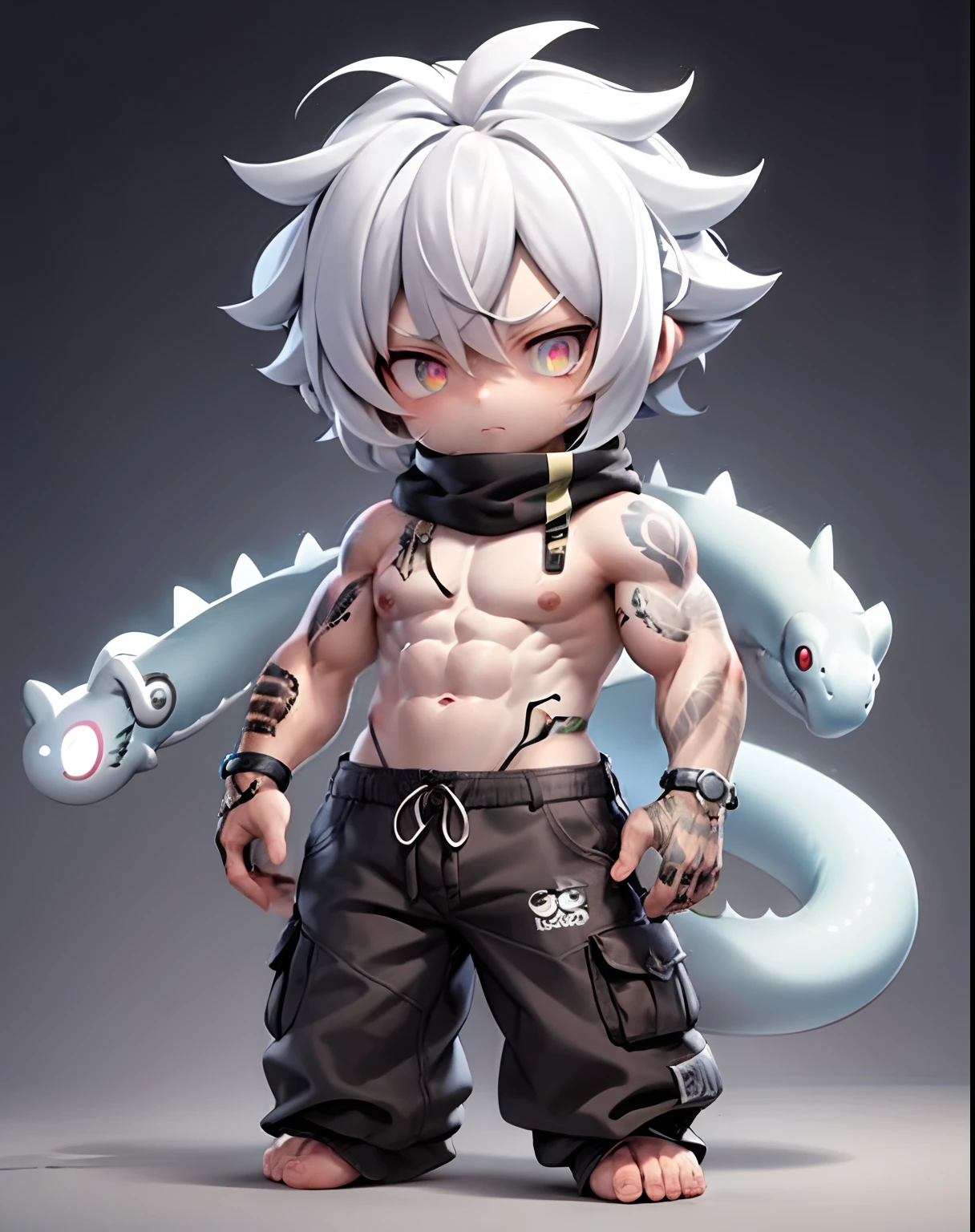 Men, muscles, mantras, tattoos, white hair, different pupil snake eyes, dark, bright representatives.