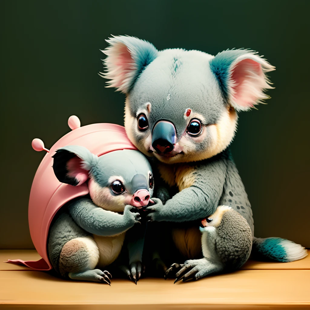 A cute little koala and a cute little pig