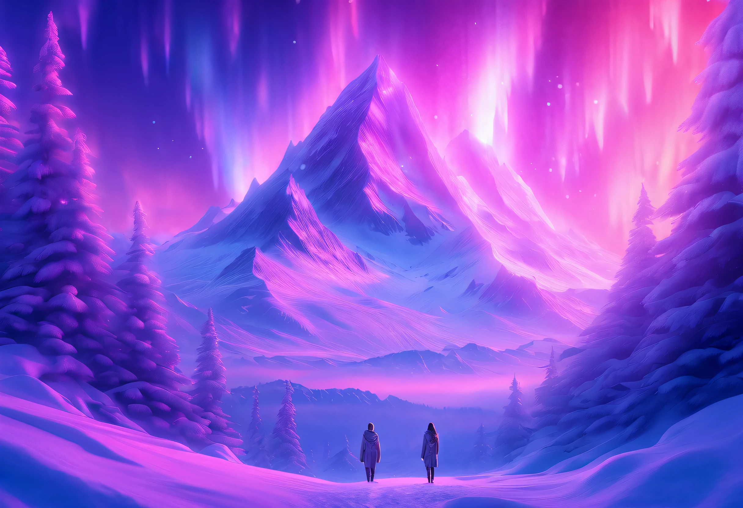 Model shooting style, (extremely detailed 8k cg wallpape),extreme light，1girll，Stand under the iceberg，Admire the beautiful Northern Lights，Personachi Cyberpunk [Snow-capped mountain landscape with fog：Transparent ethereal girl，snow mountains：0.33] Immerse yourself in the beautiful aurora，Live in the clouds of the starry sky，Behind the clouds，（Doubleexposure：1.3），The face blends in with the aurora，Snow-capped mountains are superimposed，Multiple elements blend the image，photography of：Brandon Woelfelmist，Surreal dreams，Gray atmosphere，Rainy days，dyna，lute，hdr，hyperrealistic fantasy art，Epic digital fantasy art style，Beautiful sci-fi art, Science-fi digital art illustration,science fiction digital painting, futuristic digital painting, futuristic concept art, In front of a snow-capped sci-fi mountain landscape, science fiction digital art, Fantastic transparent ethereal girl