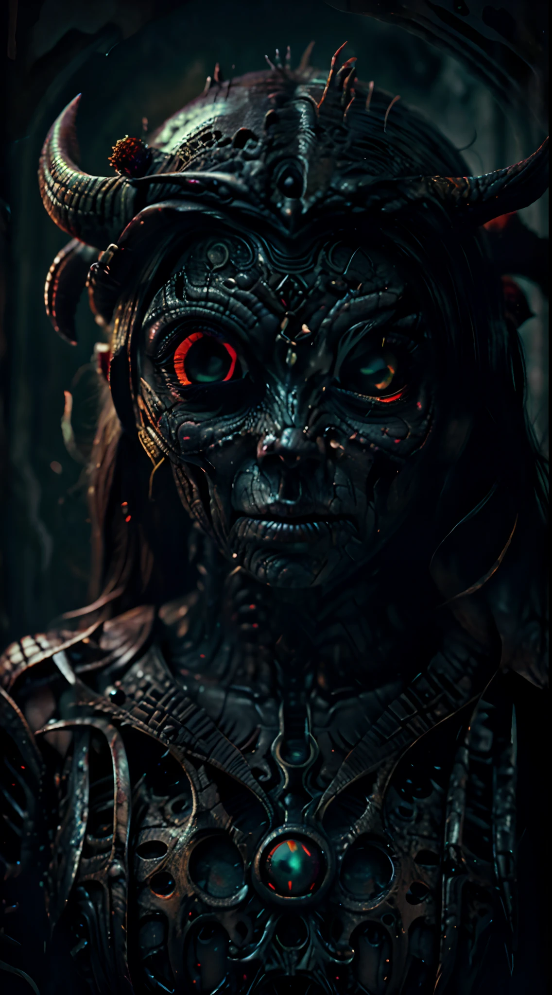 extrem close up of devil's eye, intricate horror