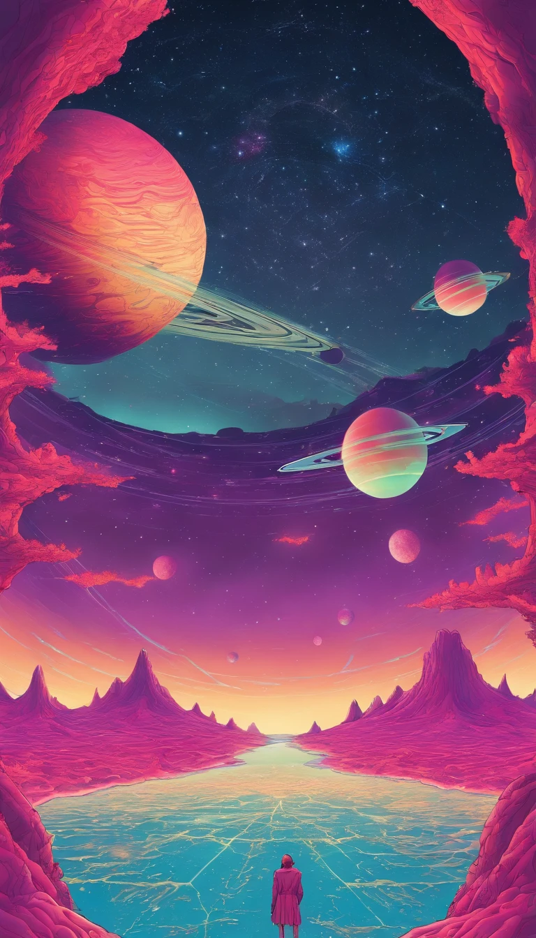 huge planet, Rich deserts, the night, starrysky, surrealism, masutepiece, hight resolution, 16 K、calm、Healing、mistic