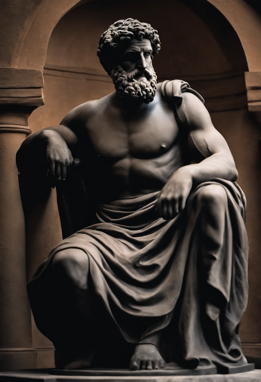 10 Statue different Stoic portraits in black color of the Greek style of a strong man and in lateral form