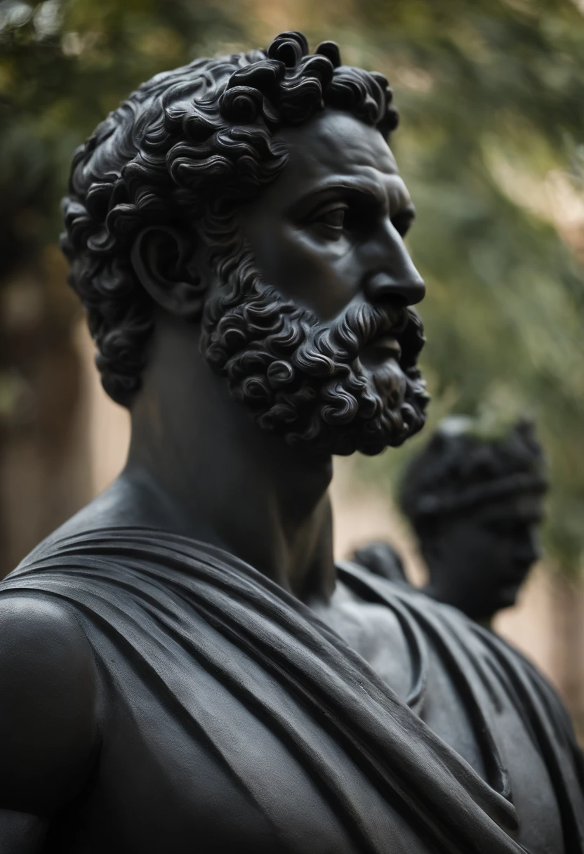 10 Statue different Stoic portraits in black color of the Greek style of a strong man and in lateral form