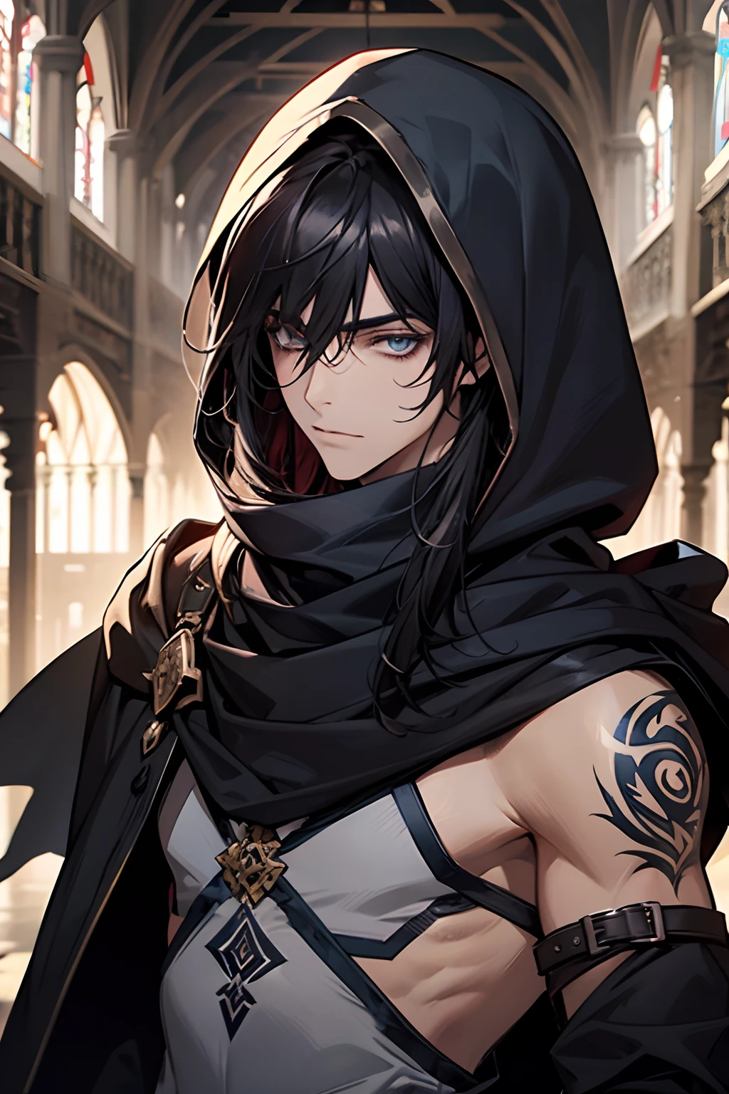 thin young man, dark skin, black hair, medieval times, in tiny room, dirty room, poor man, ragged oversized clothes, bruised, punch scars, bloody face, imprisoned, detailed face, detailed eyes, detailed nose, frustrated face
