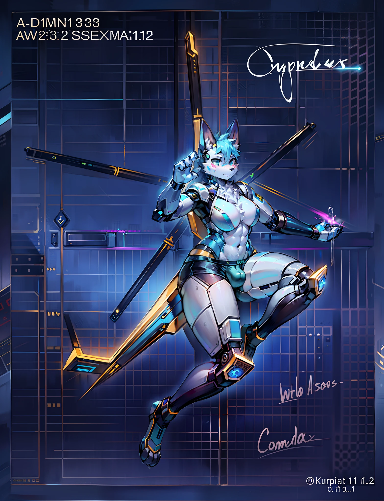 furry，robotic footwear，Made of metal，（cyborg people：1.1），（[coda|Line of detail]：1.3），（complexdetails），hdr，（complexdetails，Hyper-detailing：1.2），cinema shot，tmasterpiece，best qualtiy，A high resolution，((bulge))
