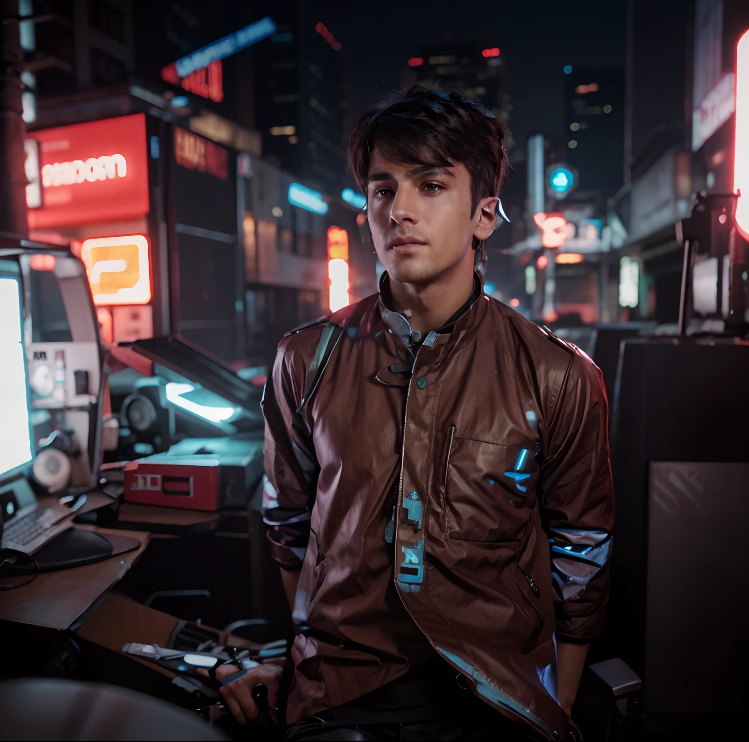 Change background cyberpunk handsome boy, realistic face,8k, ultra realistic
