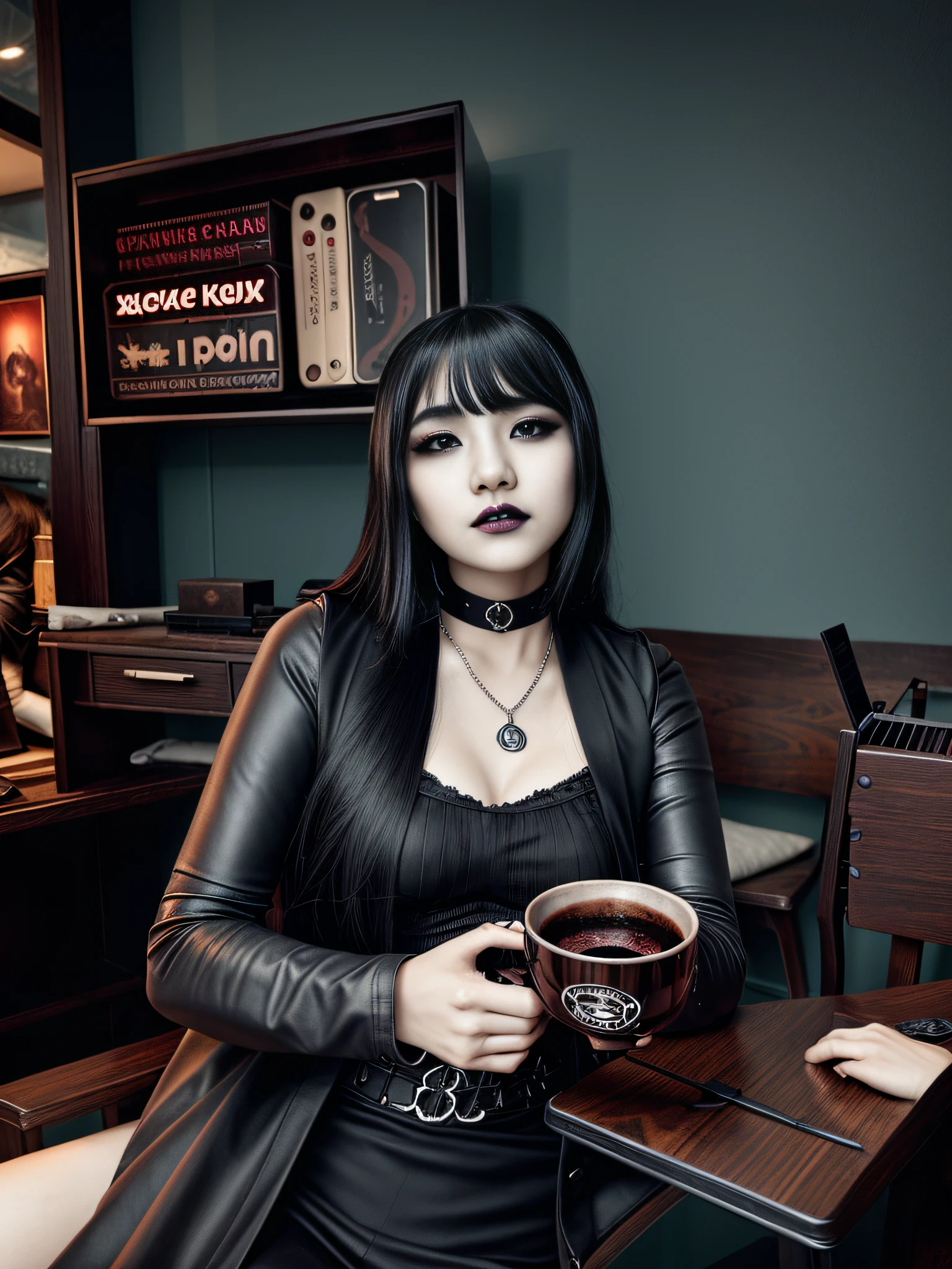 arafed image of a woman with long hair and a choke, cruel korean goth girl, gothic aesthetic, ominous gothic aesthetic, artwork in the style of guweiz, 1 7 - year - old anime goth girl, dark and horror style, dark fantasy style, neo goth, dark art style, goth girl aesthetic, gothic horror vibes, goth aesthetic