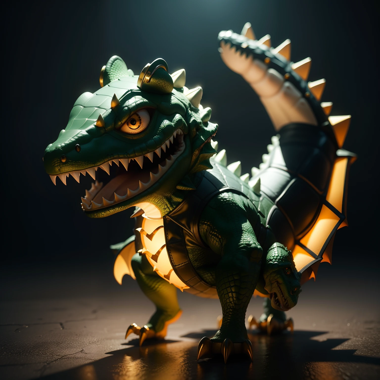 Cute Halloween Crocodile,Middle element,(master-piece,bestquality:1.2),Best Lights,best shadows,Show background, stylized 3d render