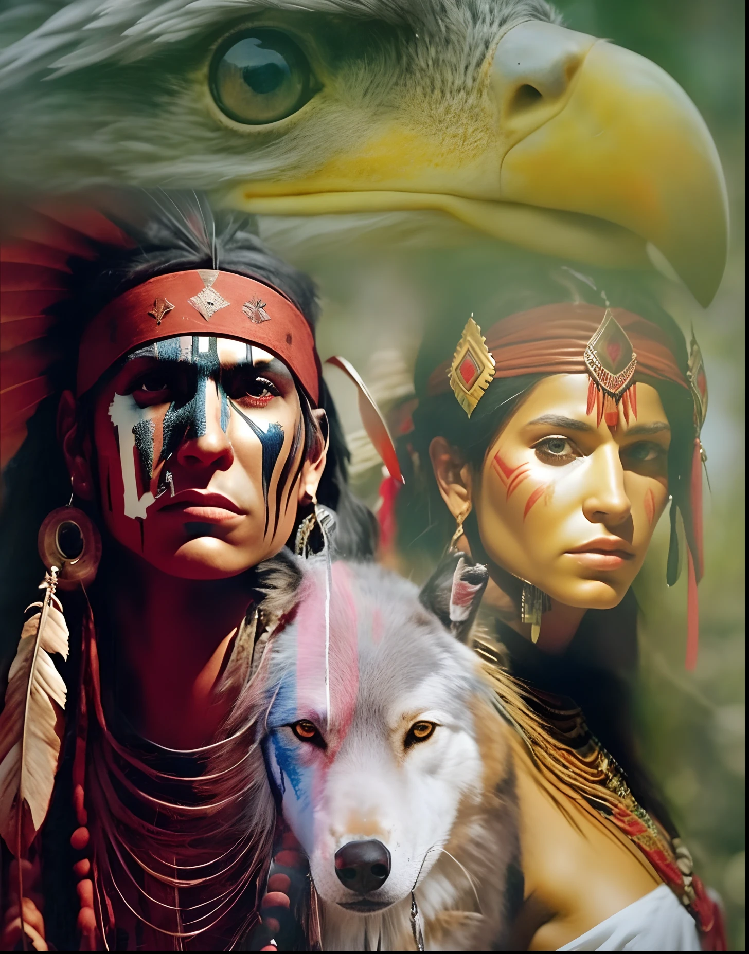 Extremely perfect cinematic humanized hyperrealistic image of Native American Indian and wolf, : native american shamen fantasy, Arte nativa americana, Nativo americano, Arte nativa, tribo antiga, Indigenous, Indian warrior, Guerreiro nativo americano, Um guerreiro nativo americano, INDIAN, Directed by: Stan Stokes, imagens tribais antigas, avian warrior, warrior spirit, awesome art, aboriginal, indigenous art, native american folk art, 16k, highes definition, rosto detalhado, rosto detalhado, olhos detalhados, terno detalhado, estilo DC, hiper-realista, + Cinematographic shot + dynamic compositing, incrivelmente detalhado, nitidez, detalhes + detalhes soberbos + noite com luz + perfeccionismo + realismo premiado ((soft-lighting))