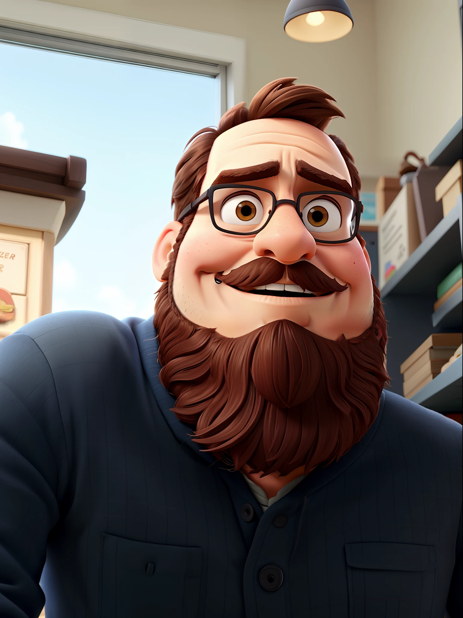 Um homem com barba estilo Disney pixar, alta qualidade, melhor qualidade