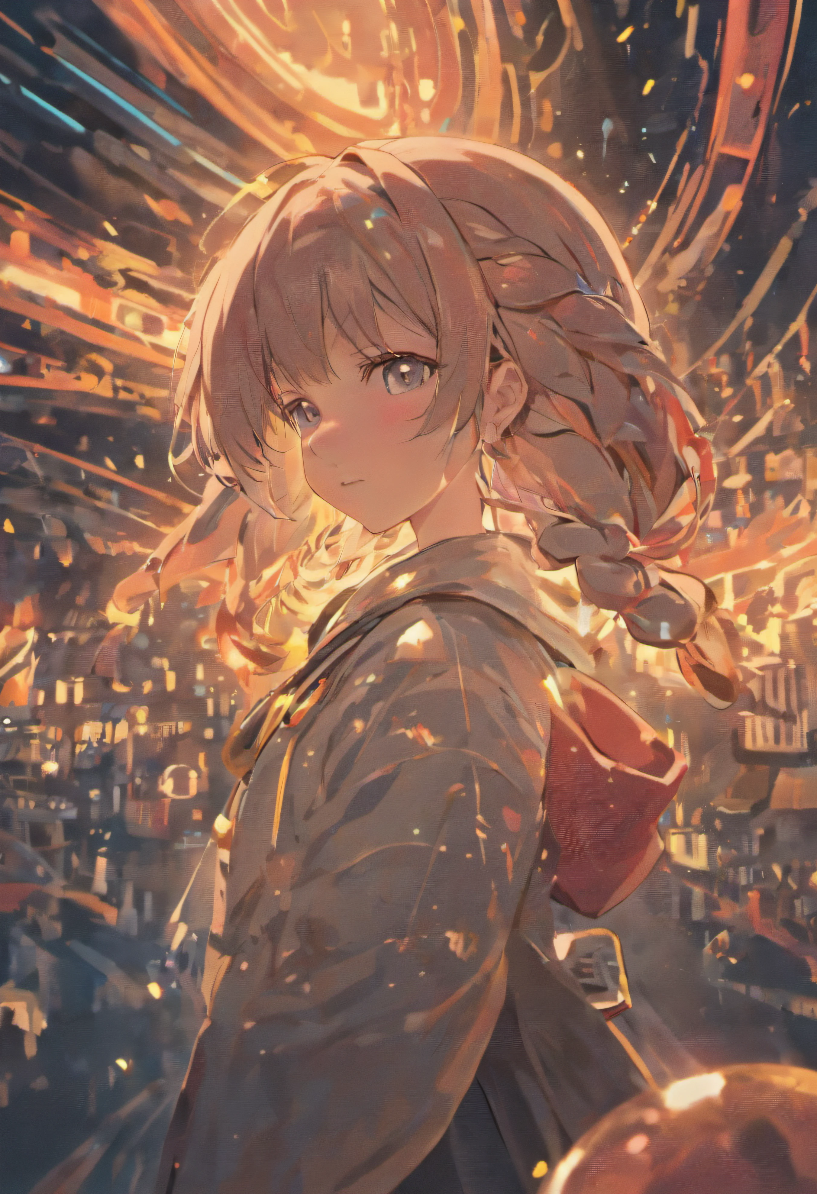 beautiful girl, black hair, hair bobbles, wince, longeyelashes, solid circle eyes, fake animal ears, light smile, ear blush, fang, anime, Surrealism, drop shadow, anaglyph, stereogram, tachi-e, pov, atmospheric perspective, 8k, super detail, ccurate, best quality