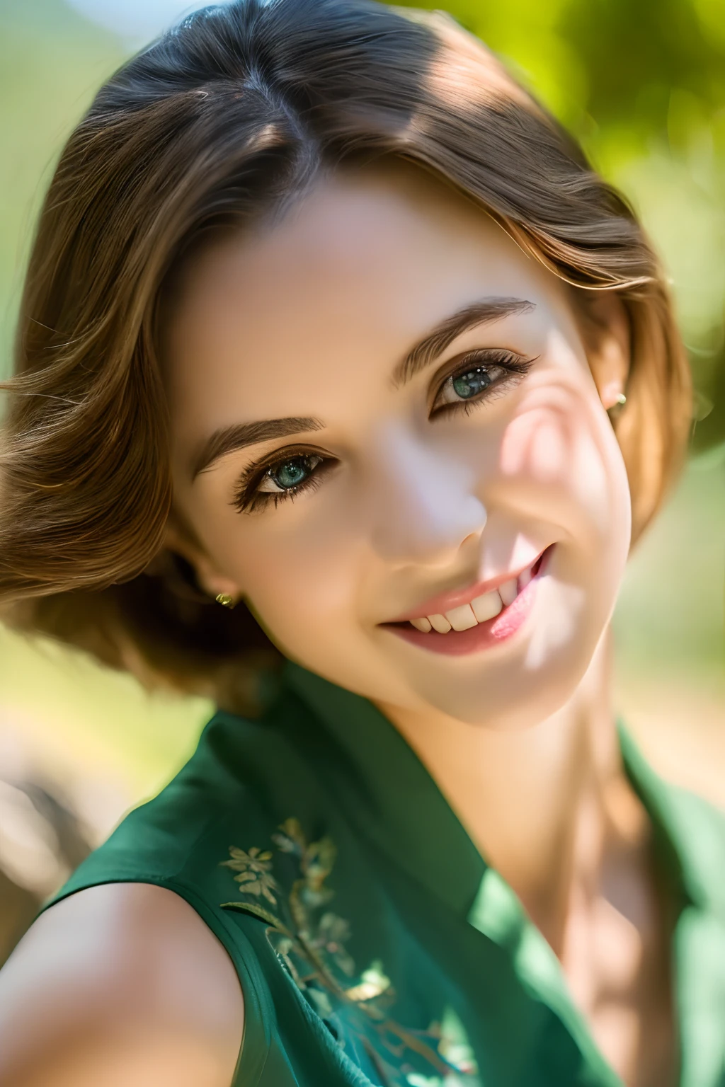 Smiling, (Best quality details:1.2),8K high definition,Ultra detailed,High quality texture,Intricate details,Detailed texture,finely detailed,High detail,Extremely detailed CG,Highqualityshadow,Detailed beautiful delicate face,(Detailed beautiful delicate eyes:1.32),Depth of field,Ray tracing,(A beautiful 25-year-old lovely classical Russian lady:1),Glow eyes,Blush, Perfect petite body,brown hair,Dance,Free dance,spin dance,Black trench coat set,Elegant shirt, Sunlight,small stream,Green mountains,Green trees,fresh flowers,The sea breeze blows,The world is vast