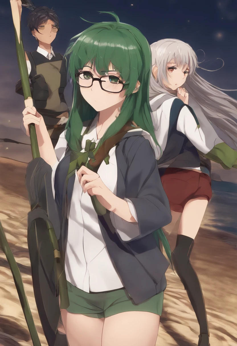 Anime girl with green hair and glasses holding a stick, Misato Katsuragi, Hinata Hyuga, Fubuki, Kazuto Okada。, As an anime character, Mai Yoneyama, Yuka Kazami, a female anime character, shiro takatani, tsukasa dokite, Kotegawa Yui, koyoharu gotouge