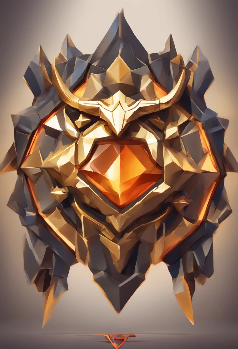 Close-up game medallion with metal crane with crown，dragon，Hearthstone Art Style, Hearthstone art, hearthstone concept art, Concept art of Riot, league of legends style, iconic character splash art, Корона League of Legends，Game icon，Surrounding Metal Feathers，Orange Gold，C4D rendering，Fewer details，Less Detail
