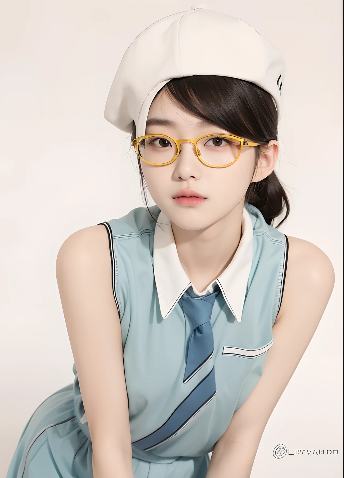 adaptation of this character's life, Realistic yellow glasses,Korean ager's beautiful face, cool expression, equally realistic hair, (same realistic clothes), realistic background, hyper realistic, realistic light,Realistic shadows, realism