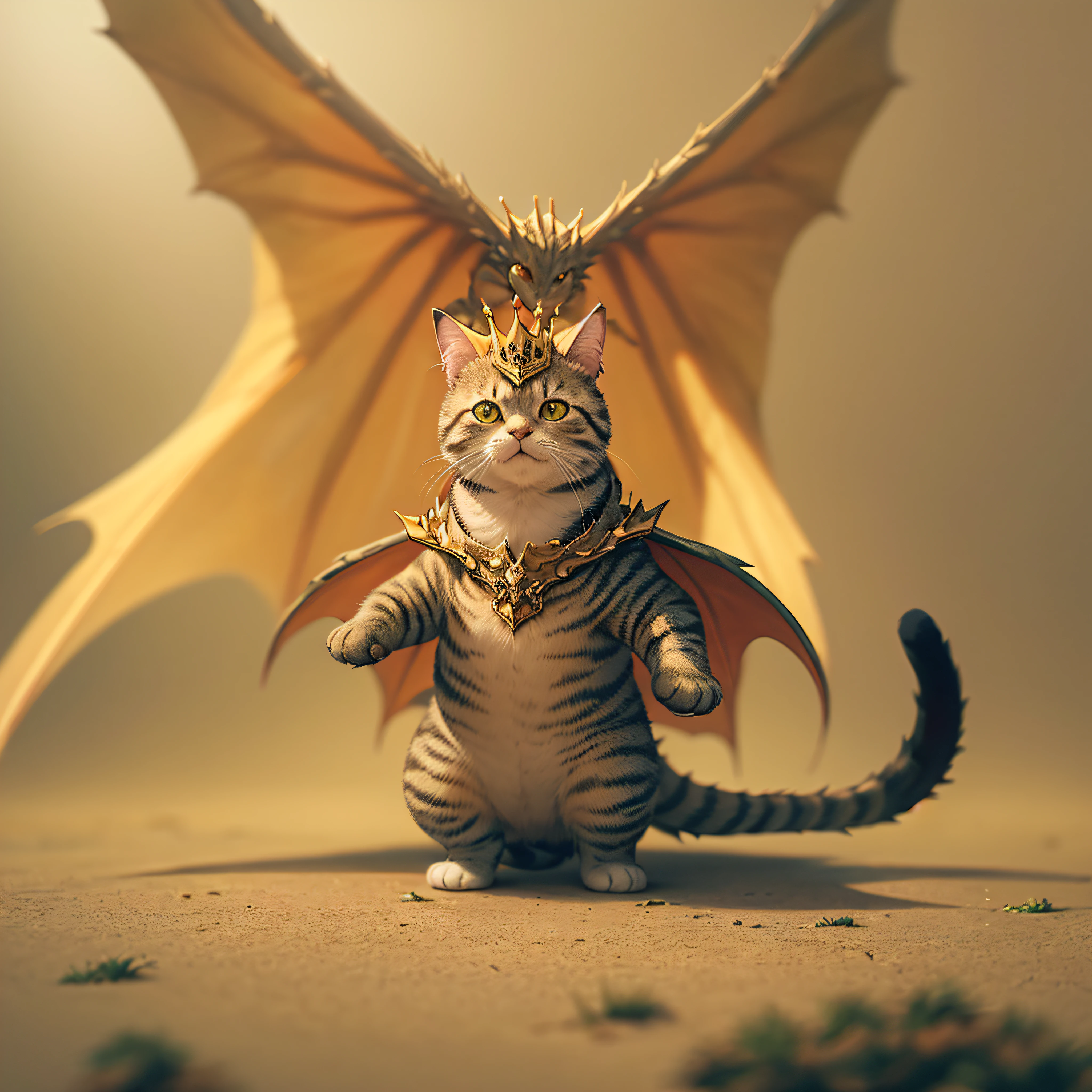 Cute cat, standing, cute, Wearing a King Ghidorah costume,