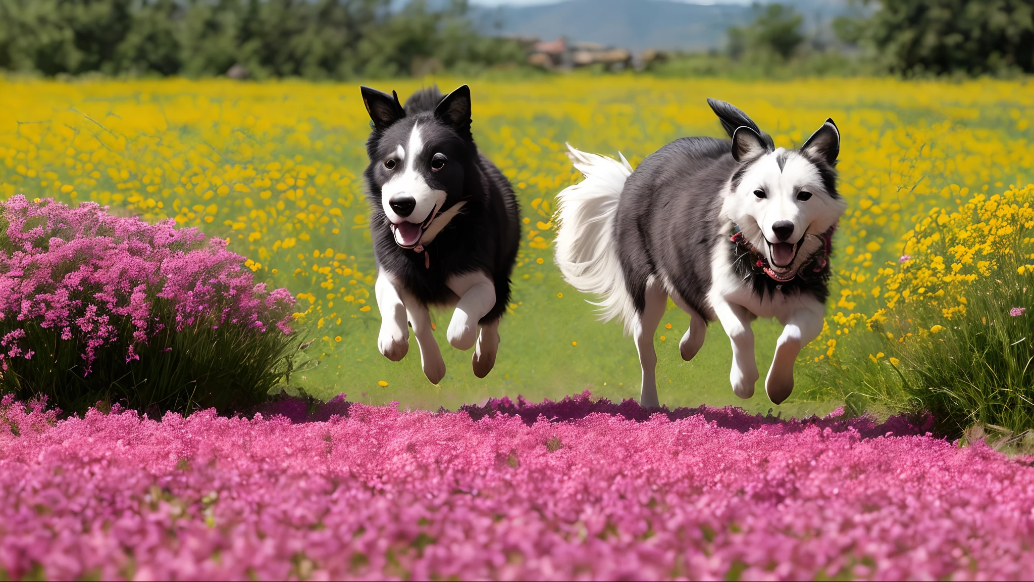 Jizmak da Gusha running freely through a field of flowers